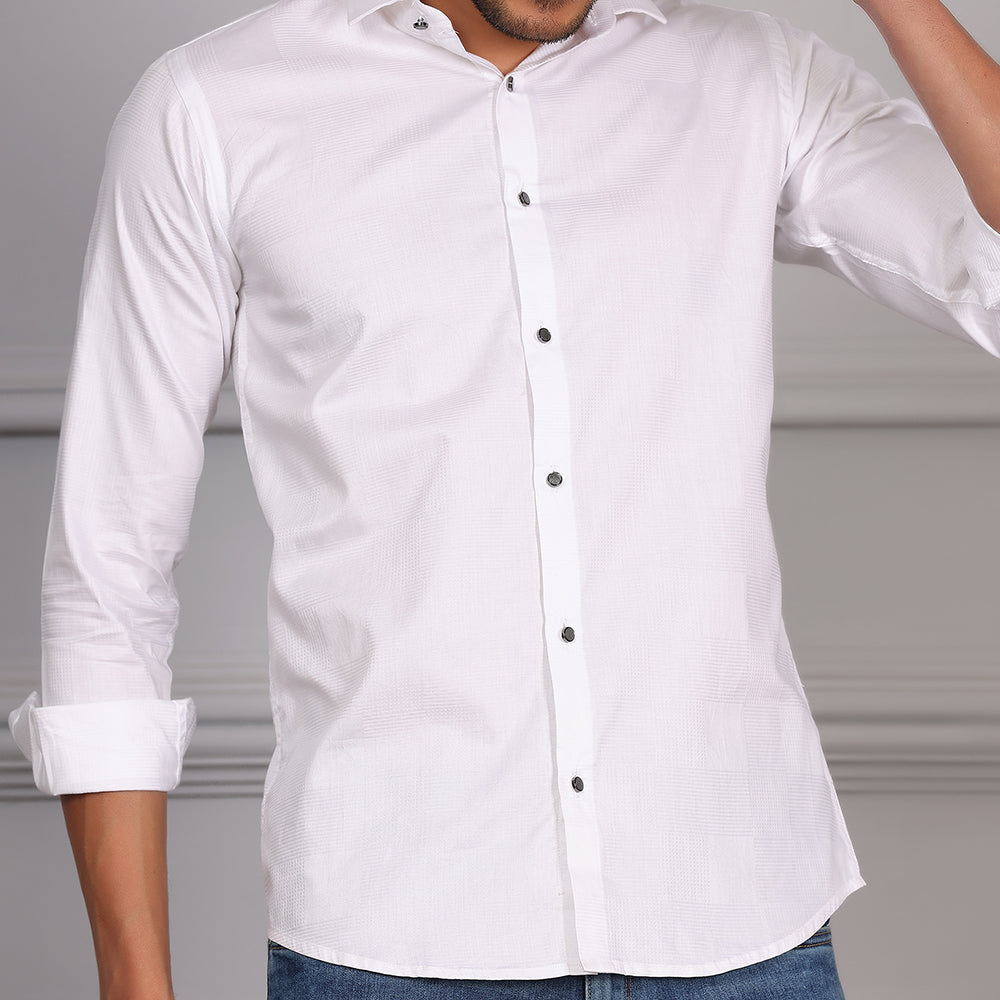 Self Checks Textured Formal Shirt White color