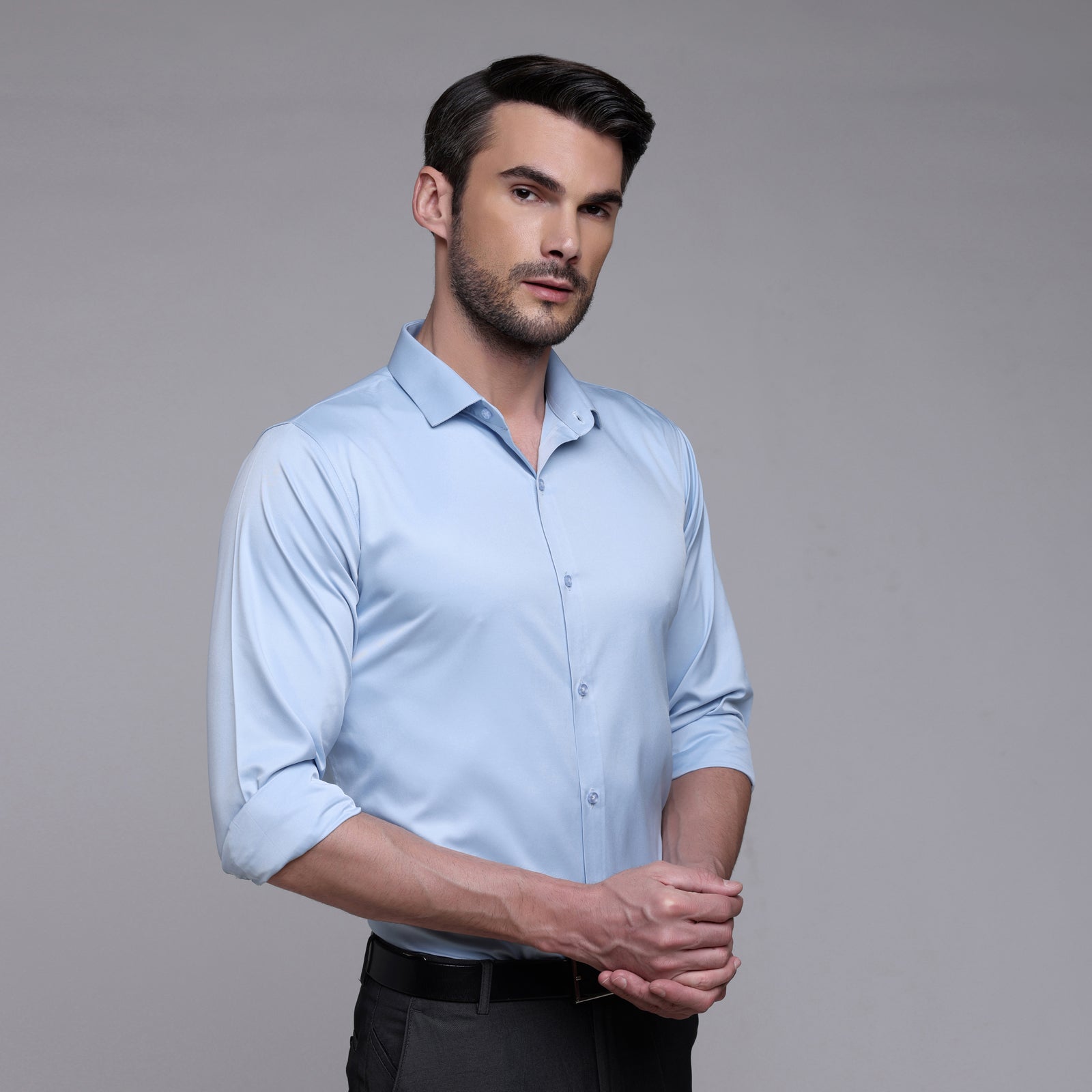 PREMIUM SATIN SHIRT | FORMAL SHIRT FOR MEN | LUXURIOUS SATIN LYCRA PARTY WEAR-Sky Blue Shirt