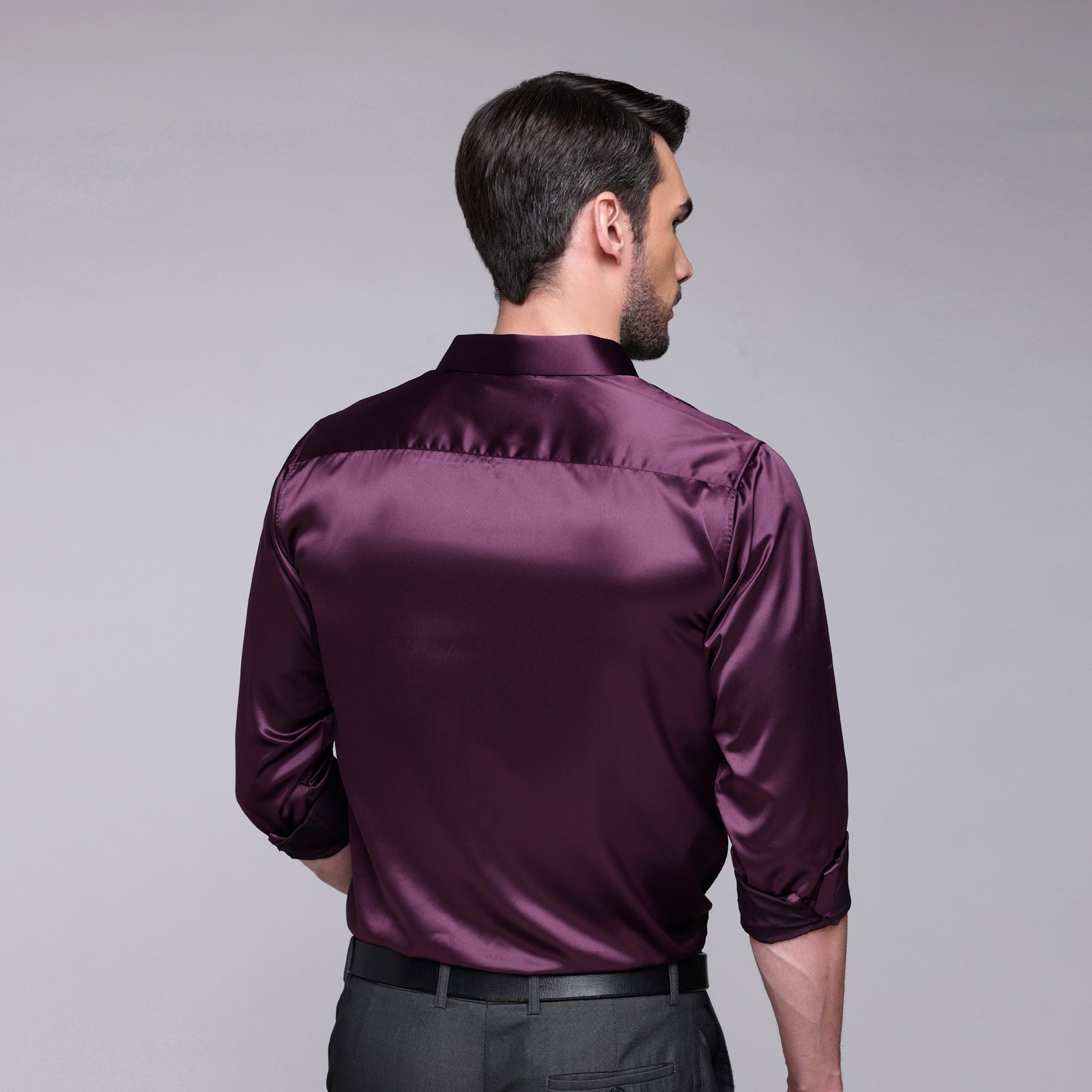 PREMIUM SATIN SHIRT | FORMAL SHIRT FOR MEN | LUXURIOUS SATIN LYCRA PARTY WEAR-Wine/Purple Shirt