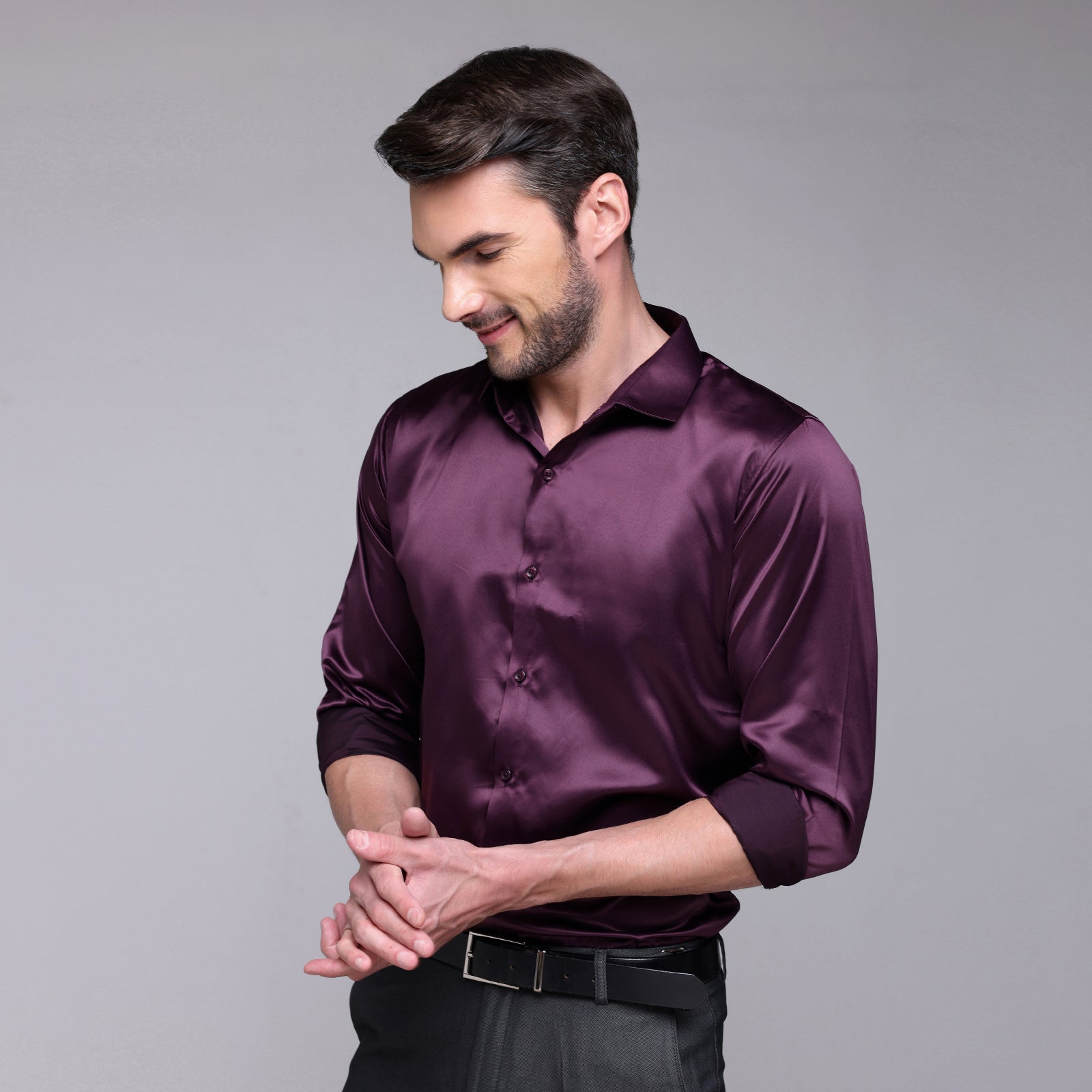 PREMIUM SATIN SHIRT | FORMAL SHIRT FOR MEN | LUXURIOUS SATIN LYCRA PARTY WEAR-Wine/Purple Shirt