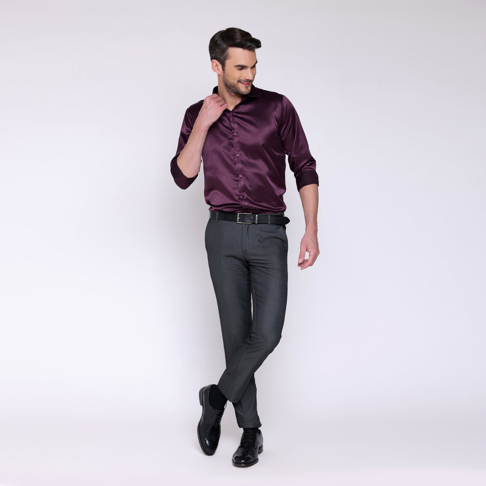 PREMIUM SATIN SHIRT | FORMAL SHIRT FOR MEN | LUXURIOUS SATIN LYCRA PARTY WEAR-Wine/Purple Shirt