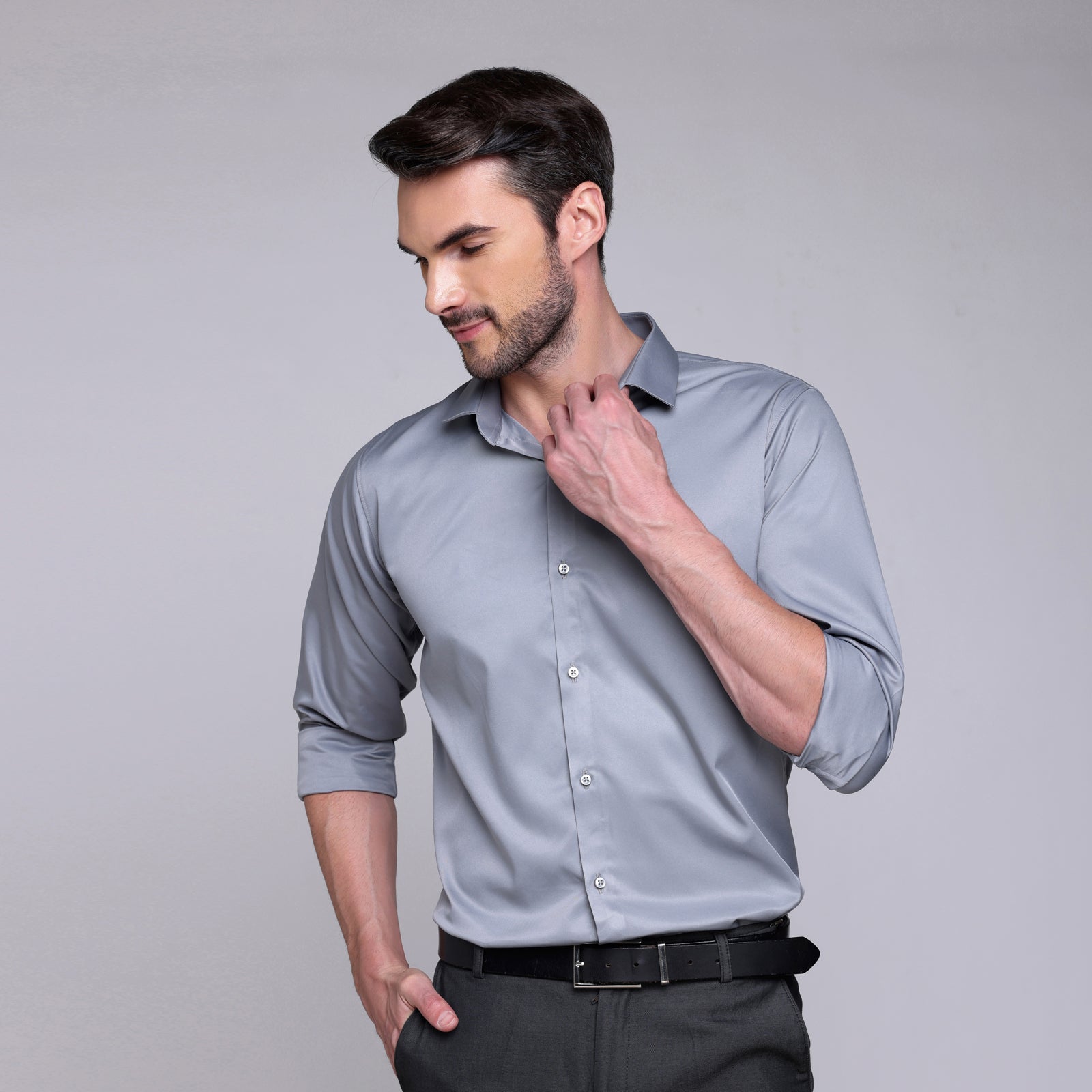 PREMIUM SATIN SHIRT | FORMAL SHIRT FOR MEN | LUXURIOUS SATIN LYCRA PARTY WEAR-Grey Shirt