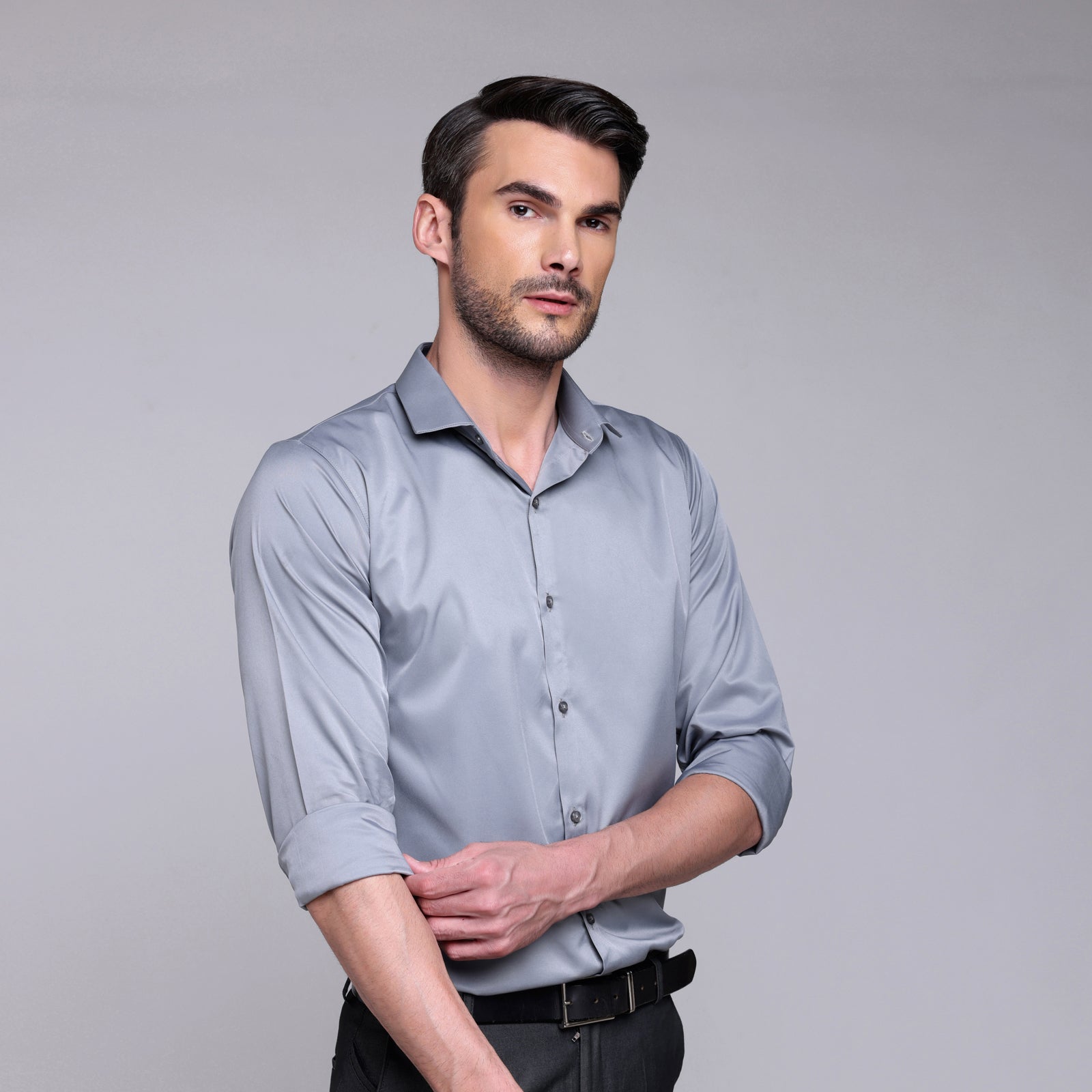 PREMIUM SATIN SHIRT | FORMAL SHIRT FOR MEN | LUXURIOUS SATIN LYCRA PARTY WEAR-Grey Shirt