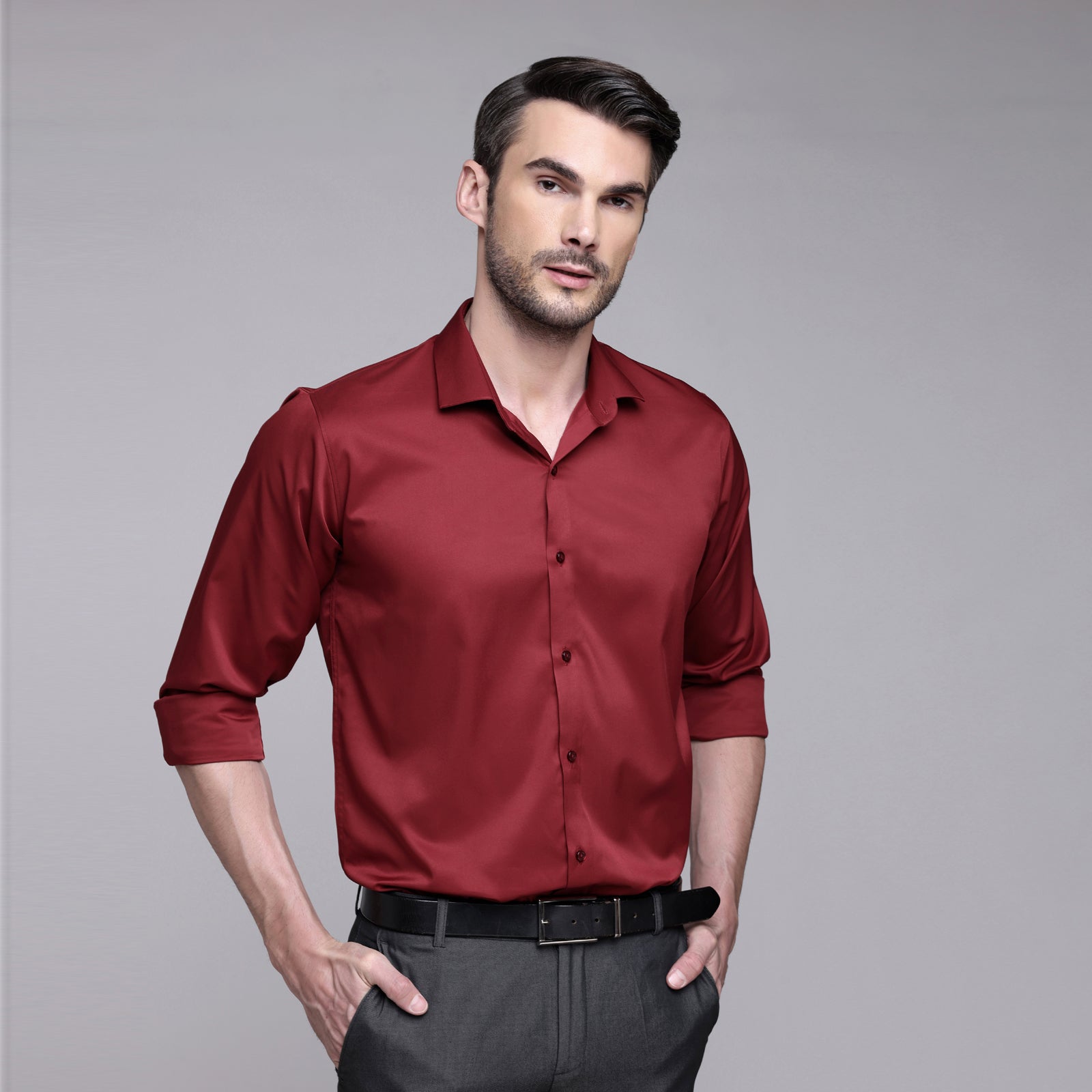 PREMIUM SATIN SHIRT | FORMAL SHIRT FOR MEN | LUXURIOUS SATIN LYCRA PARTY WEAR-Maroon Shirt