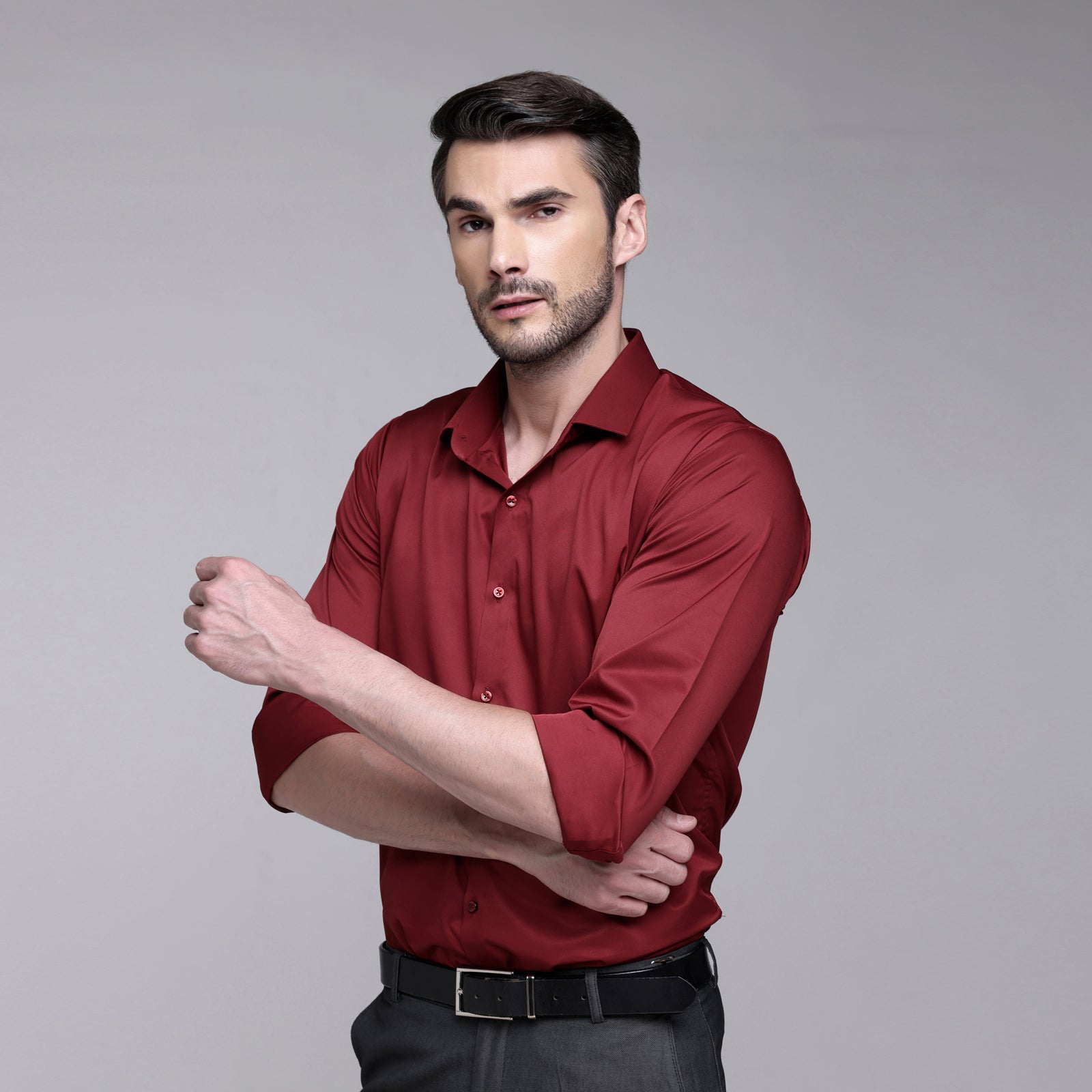 PREMIUM SATIN SHIRT | FORMAL SHIRT FOR MEN | LUXURIOUS SATIN LYCRA PARTY WEAR-Maroon Shirt