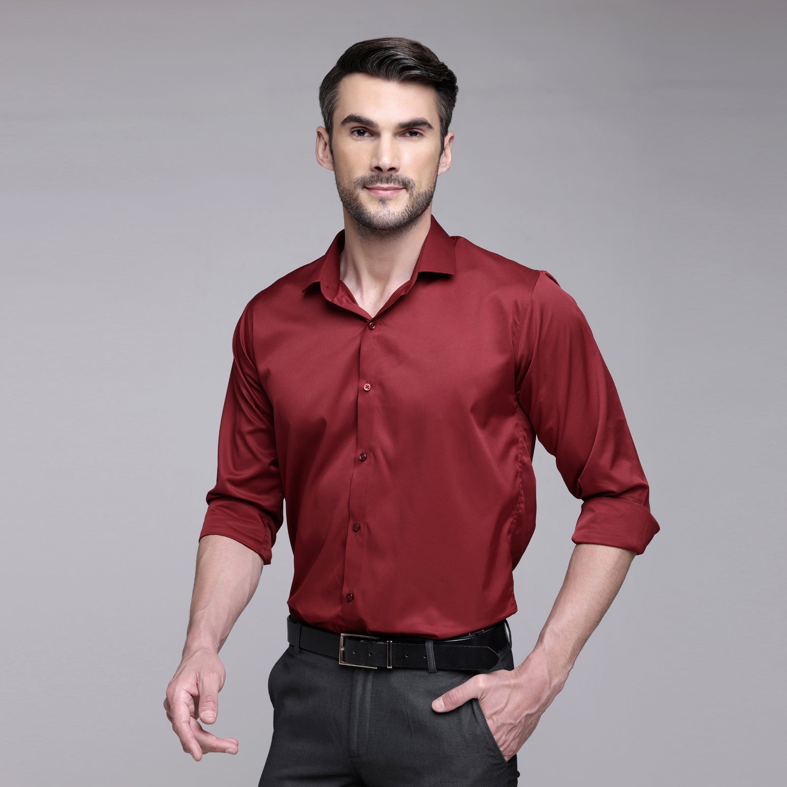 PREMIUM SATIN SHIRT | FORMAL SHIRT FOR MEN | LUXURIOUS SATIN LYCRA PARTY WEAR-Maroon Shirt