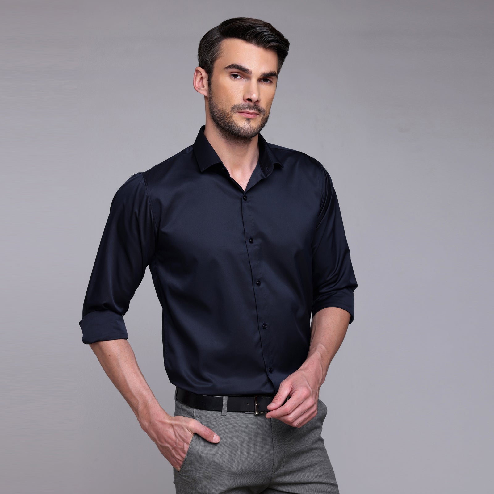 PREMIUM SATIN SHIRT | FORMAL SHIRT FOR MEN | LUXURIOUS SATIN LYCRA PARTY WEAR-Navy Blue Shirt