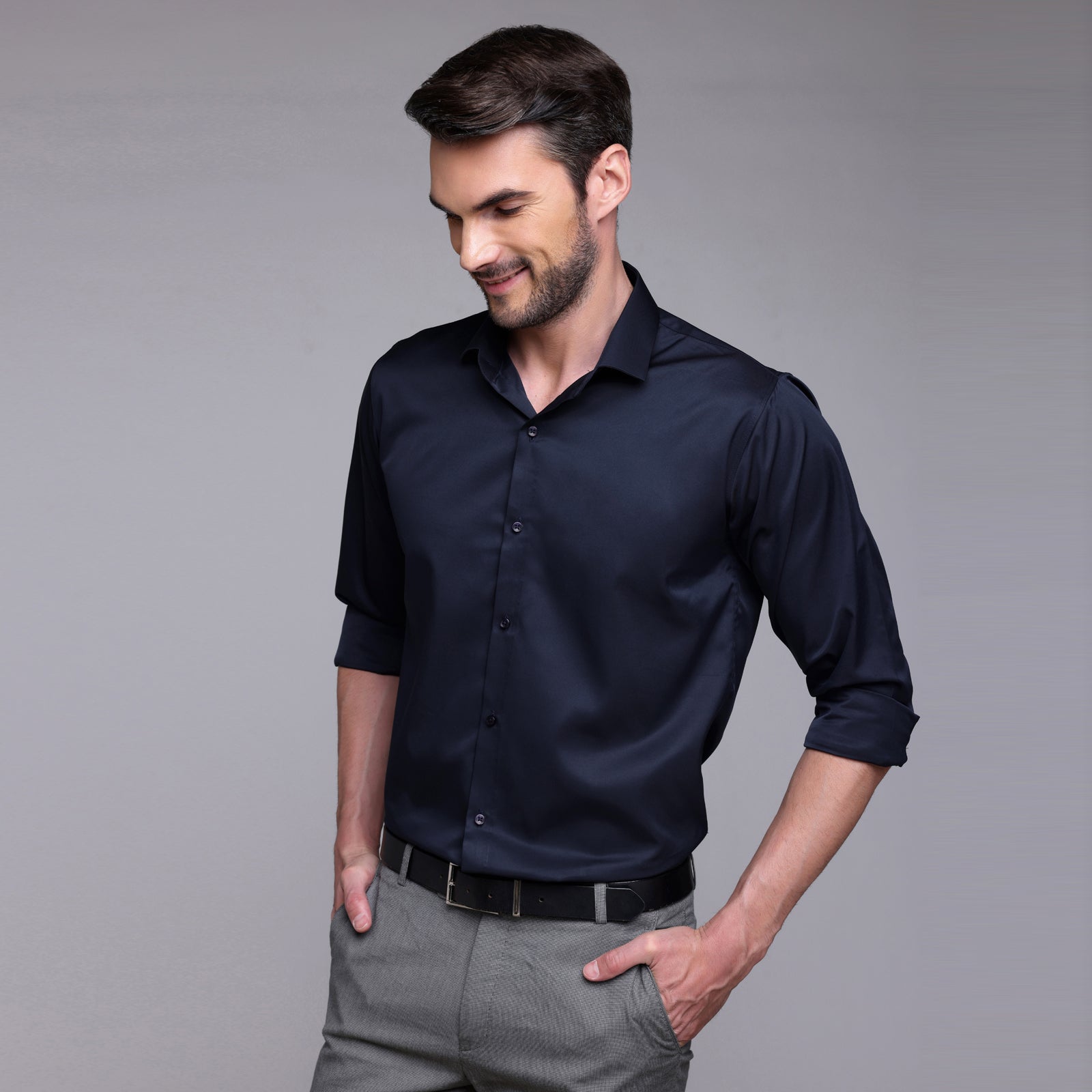 PREMIUM SATIN SHIRT | FORMAL SHIRT FOR MEN | LUXURIOUS SATIN LYCRA PARTY WEAR-Navy Blue Shirt
