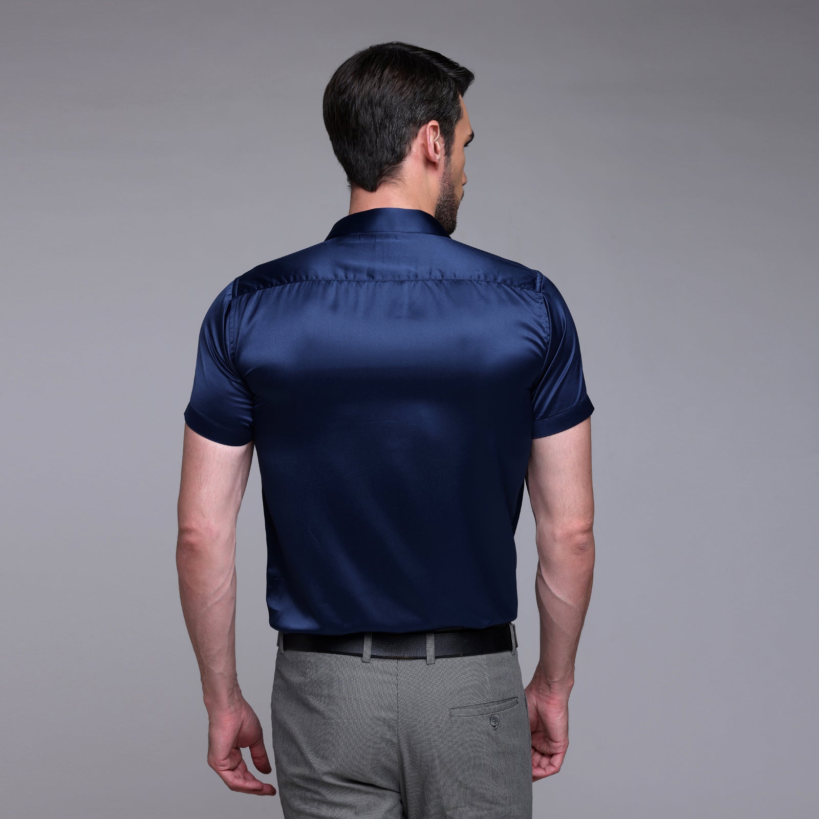Satin Half Formal Shirt Navy Blue Color