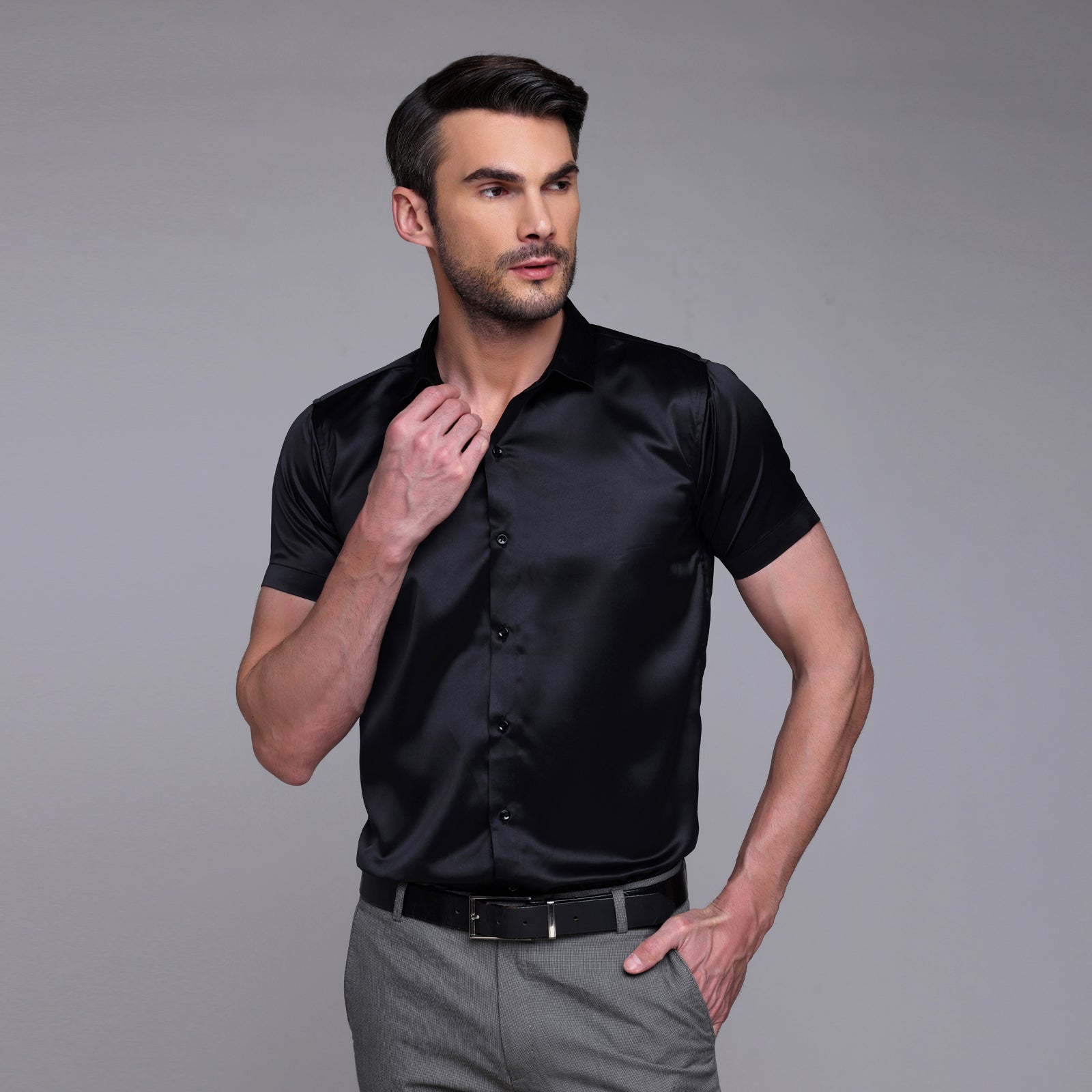 Satin Half Formal Shirt Black Color