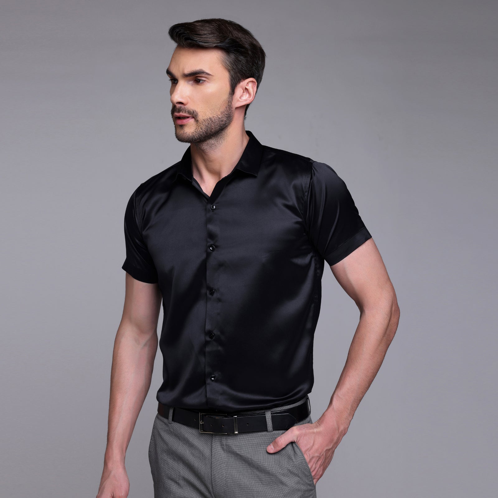 Satin Half Formal Shirt Black Color