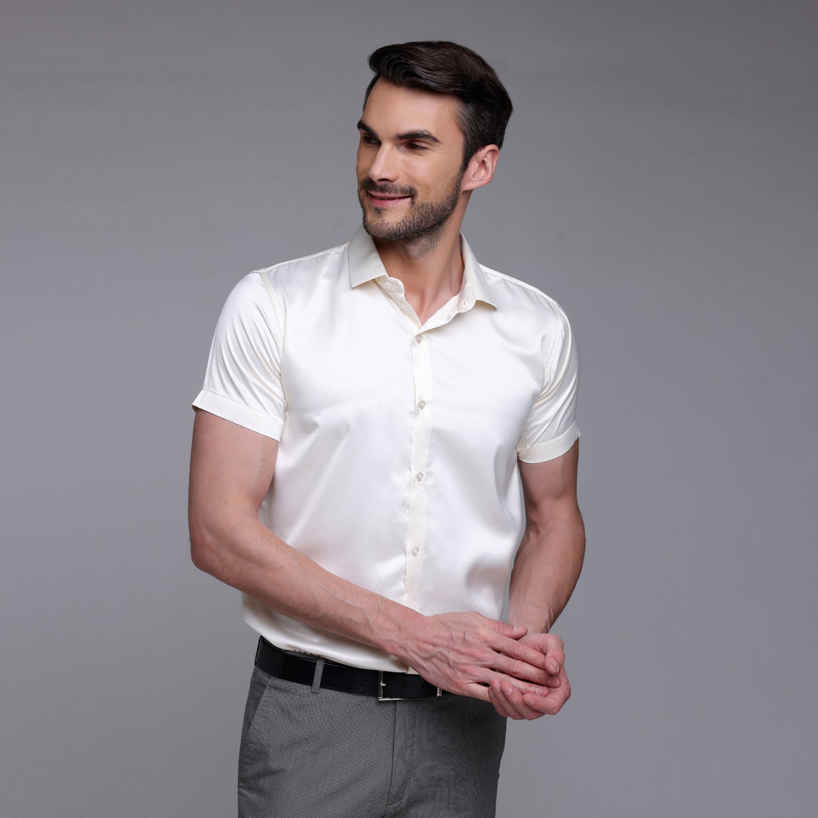 Satin Half Formal Shirt Cream Color