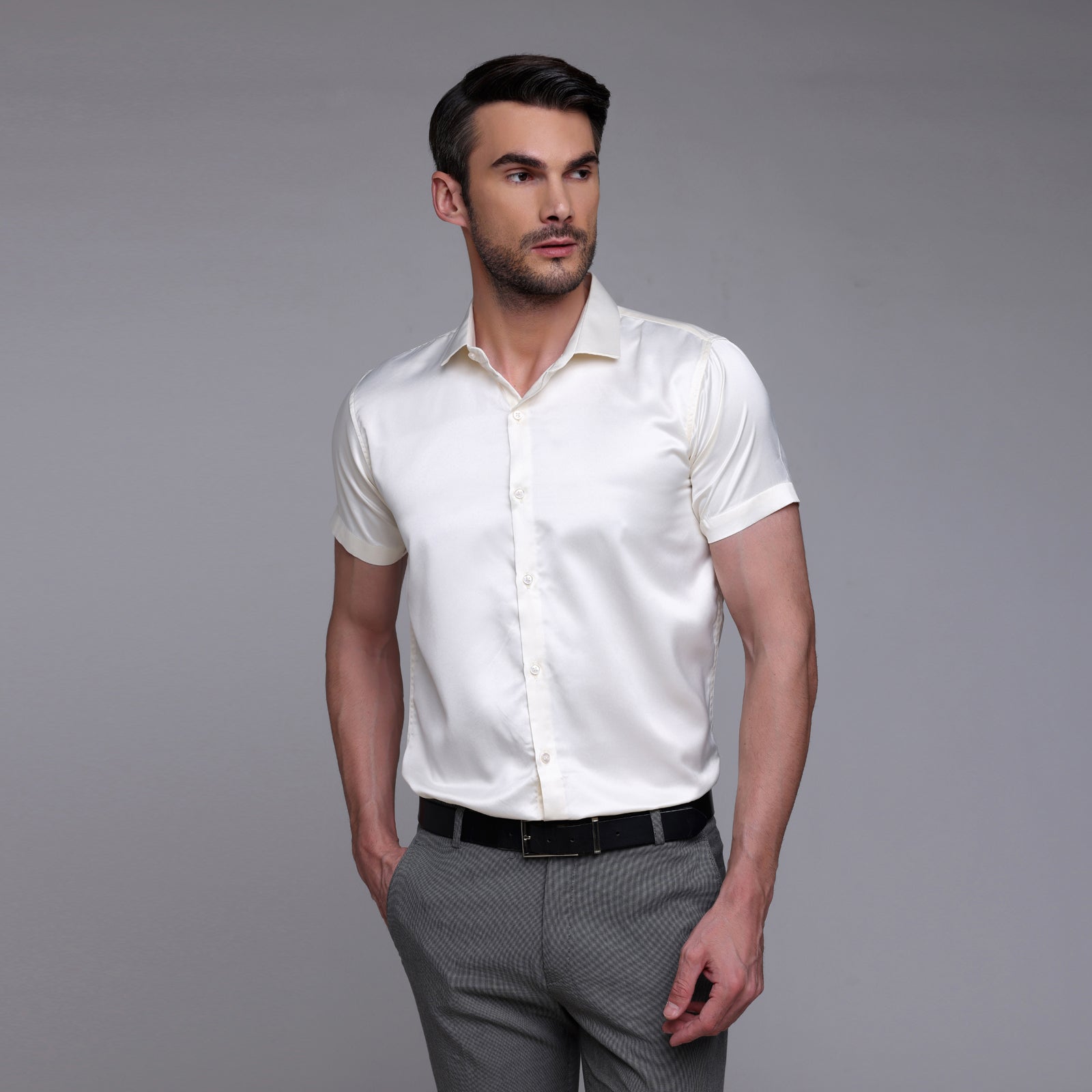 Satin Half Formal Shirt Cream Color