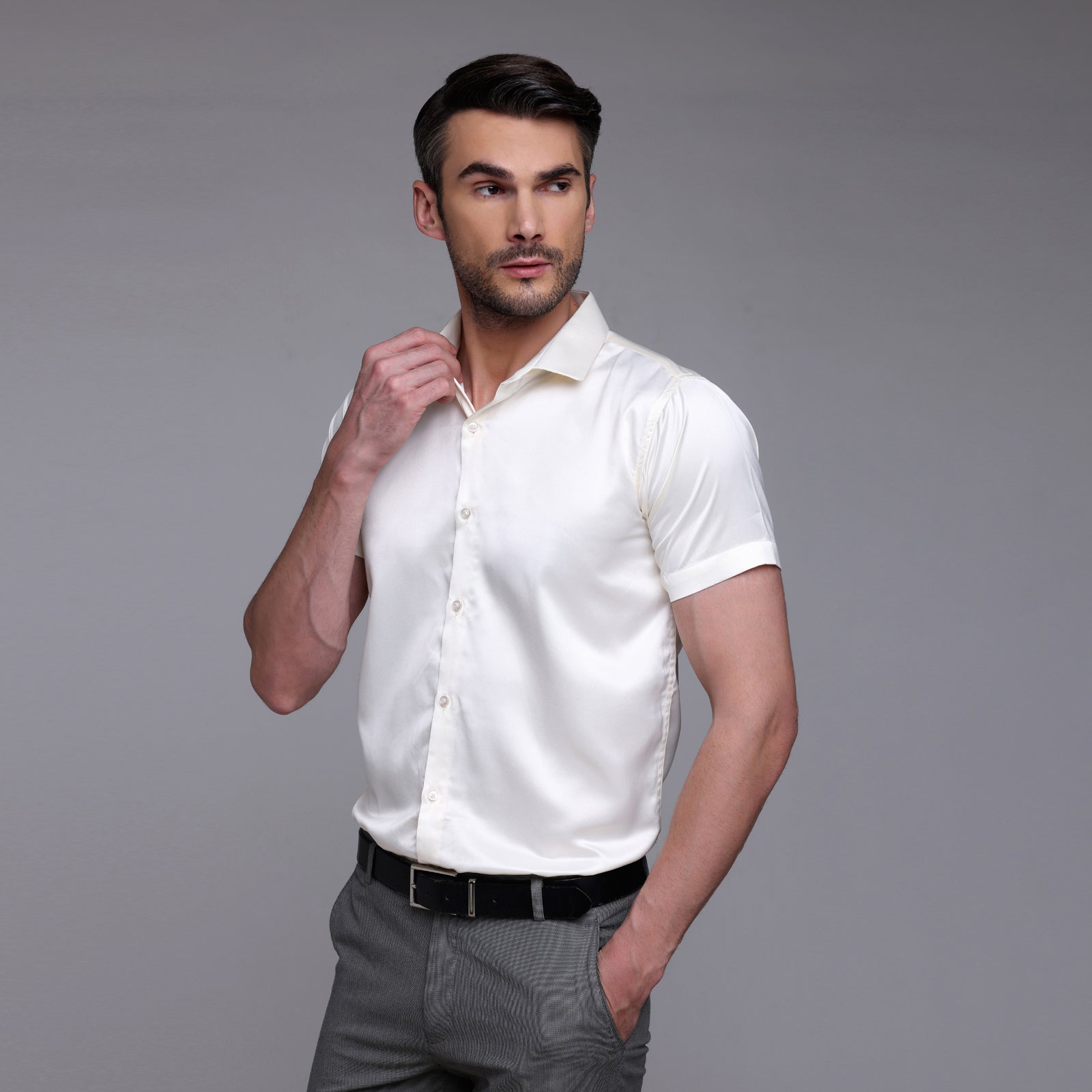 Satin Half Formal Shirt Cream Color
