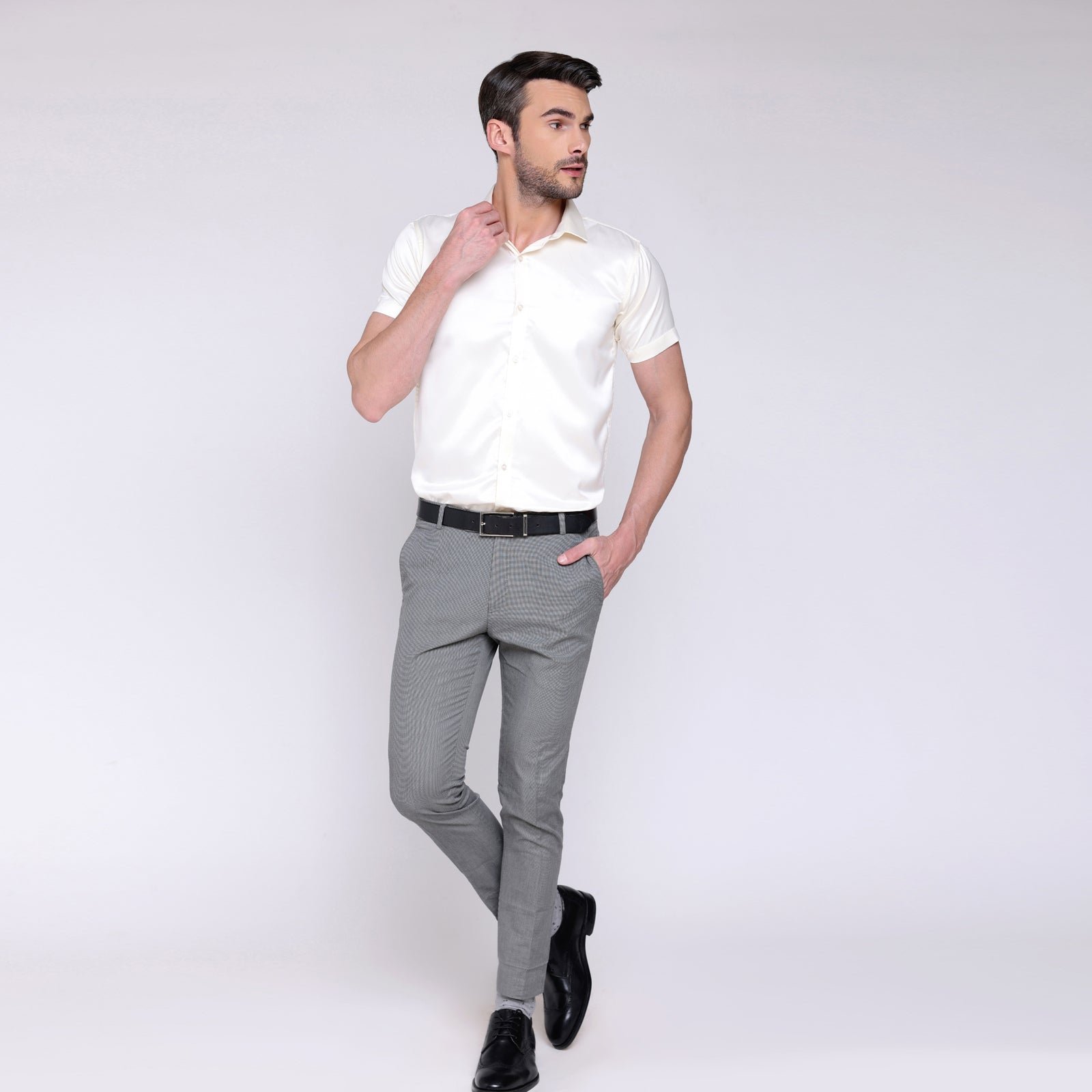 Satin Half Formal Shirt Cream Color
