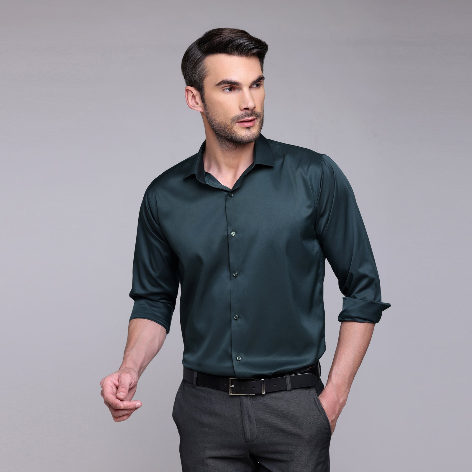 PREMIUM SATIN SHIRT | FORMAL SHIRT FOR MEN | LUXURIOUS SATIN LYCRA PARTY WEAR-Dark Green Shirt
