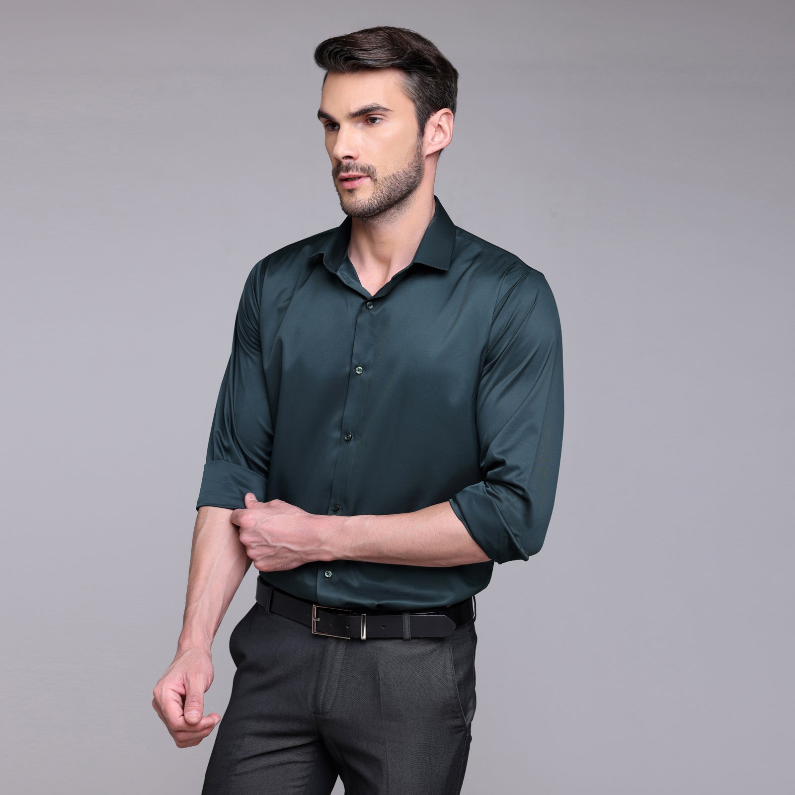PREMIUM SATIN SHIRT | FORMAL SHIRT FOR MEN | LUXURIOUS SATIN LYCRA PARTY WEAR-Dark Green Shirt