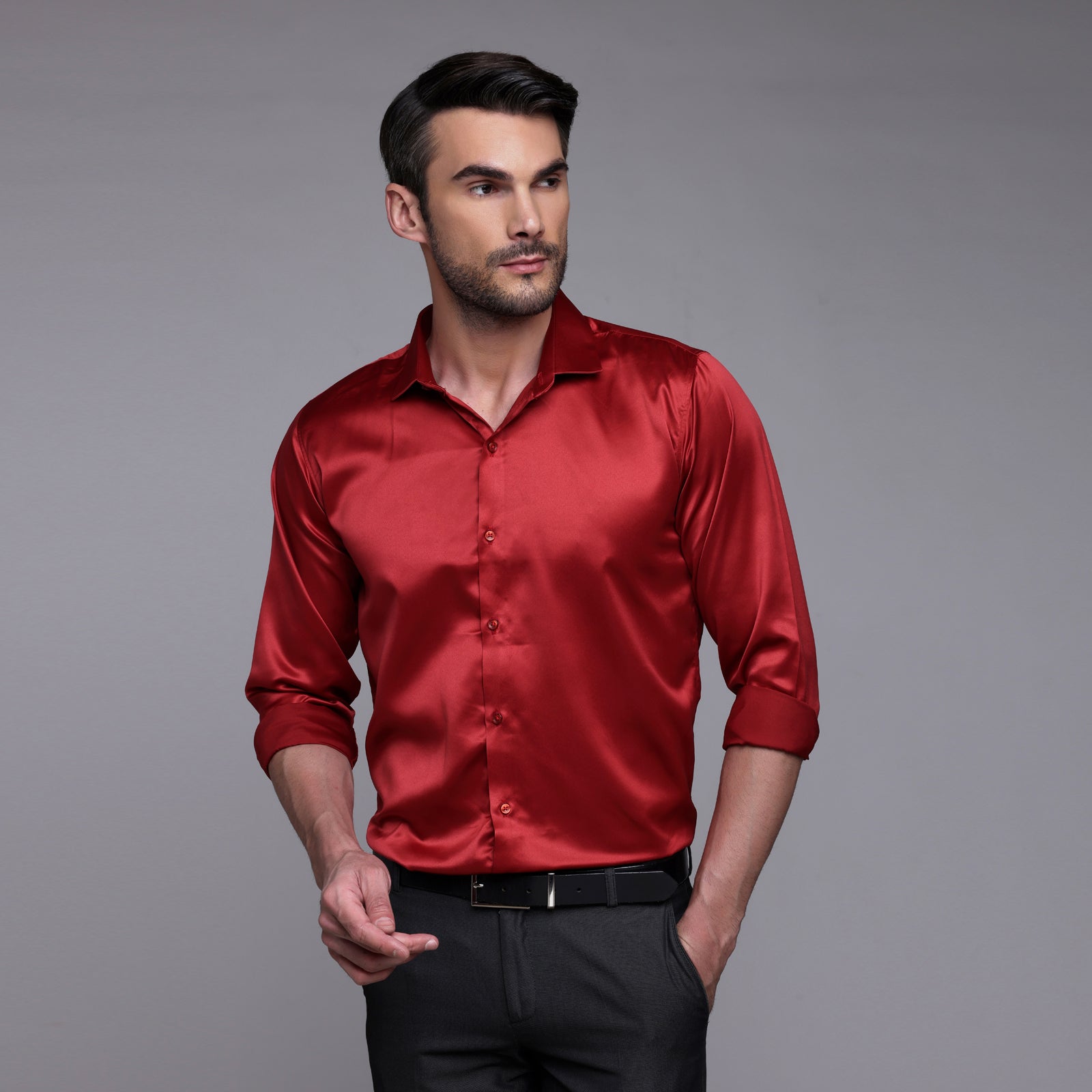 PREMIUM SATIN SHIRT | FORMAL SHIRT FOR MEN | LUXURIOUS SATIN LYCRA PARTY WEAR-Red Shirt