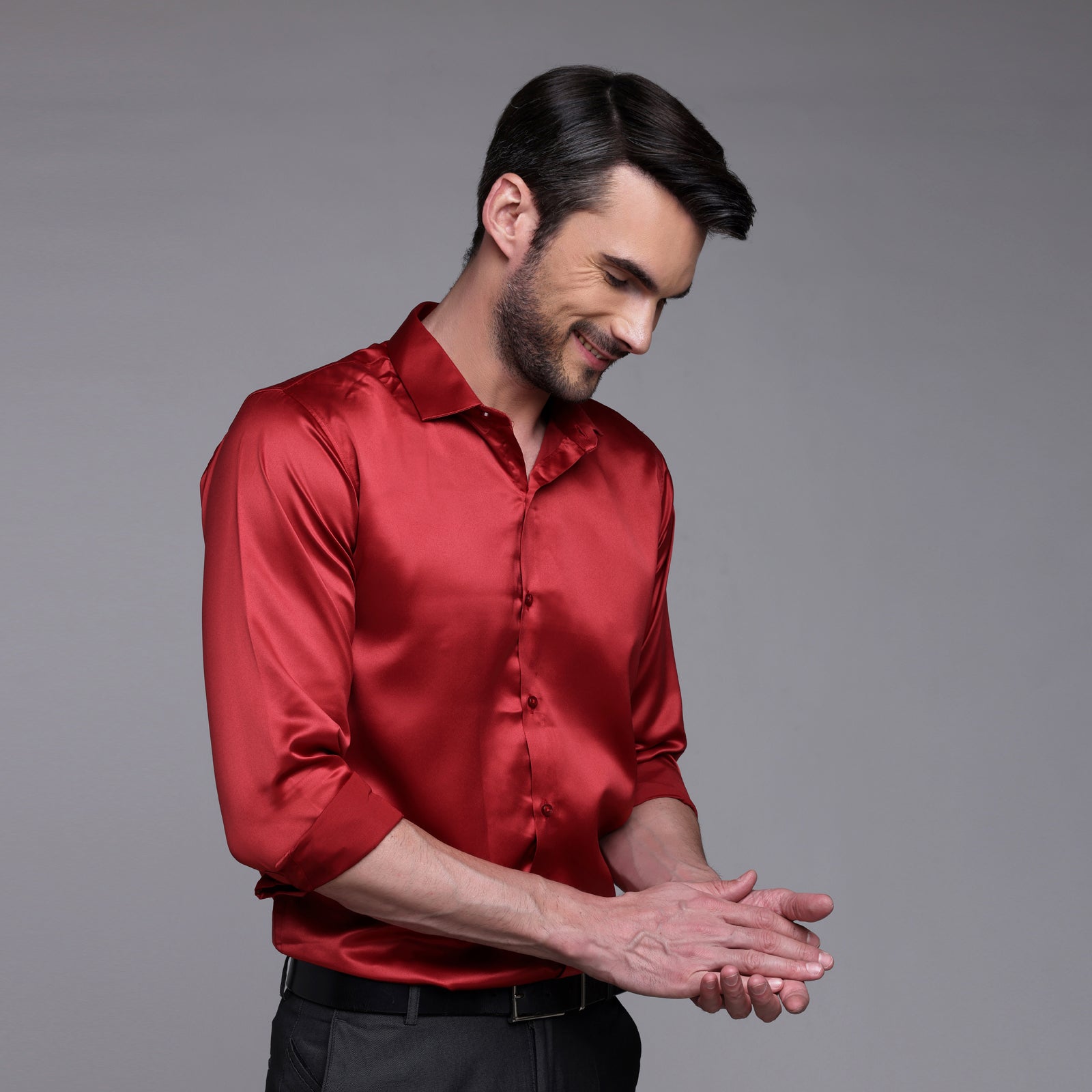PREMIUM SATIN SHIRT | FORMAL SHIRT FOR MEN | LUXURIOUS SATIN LYCRA PARTY WEAR-Red Shirt