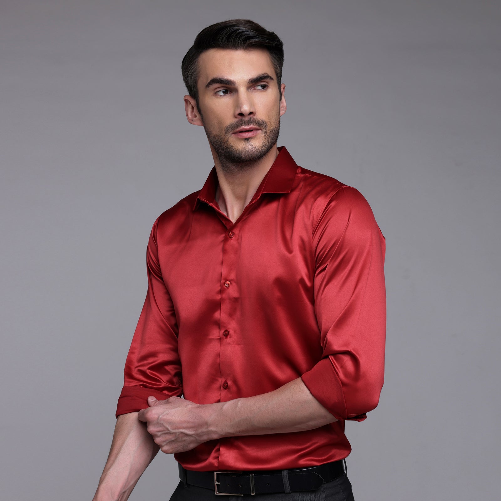 PREMIUM SATIN SHIRT | FORMAL SHIRT FOR MEN | LUXURIOUS SATIN LYCRA PARTY WEAR-Red Shirt