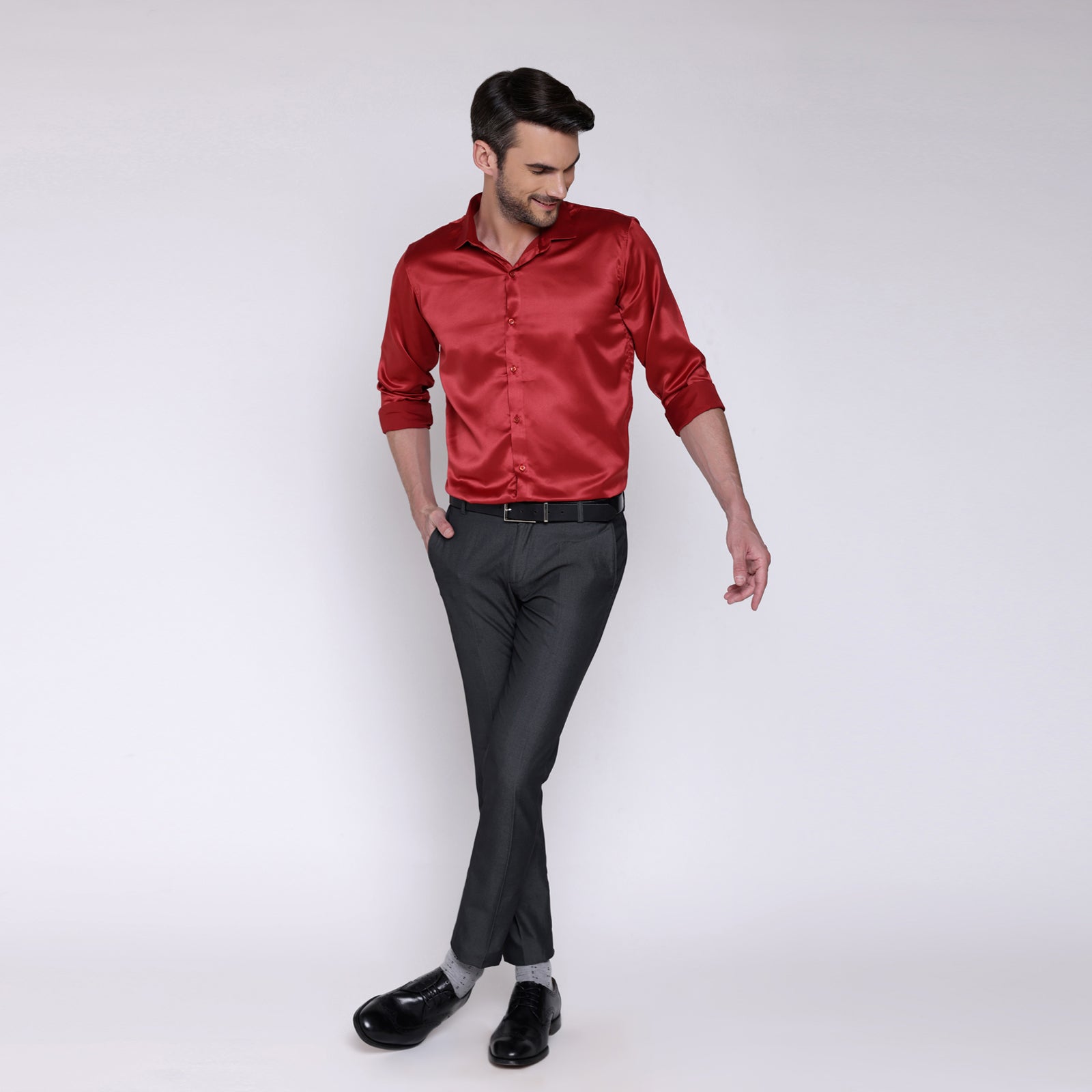 PREMIUM SATIN SHIRT | FORMAL SHIRT FOR MEN | LUXURIOUS SATIN LYCRA PARTY WEAR-Red Shirt