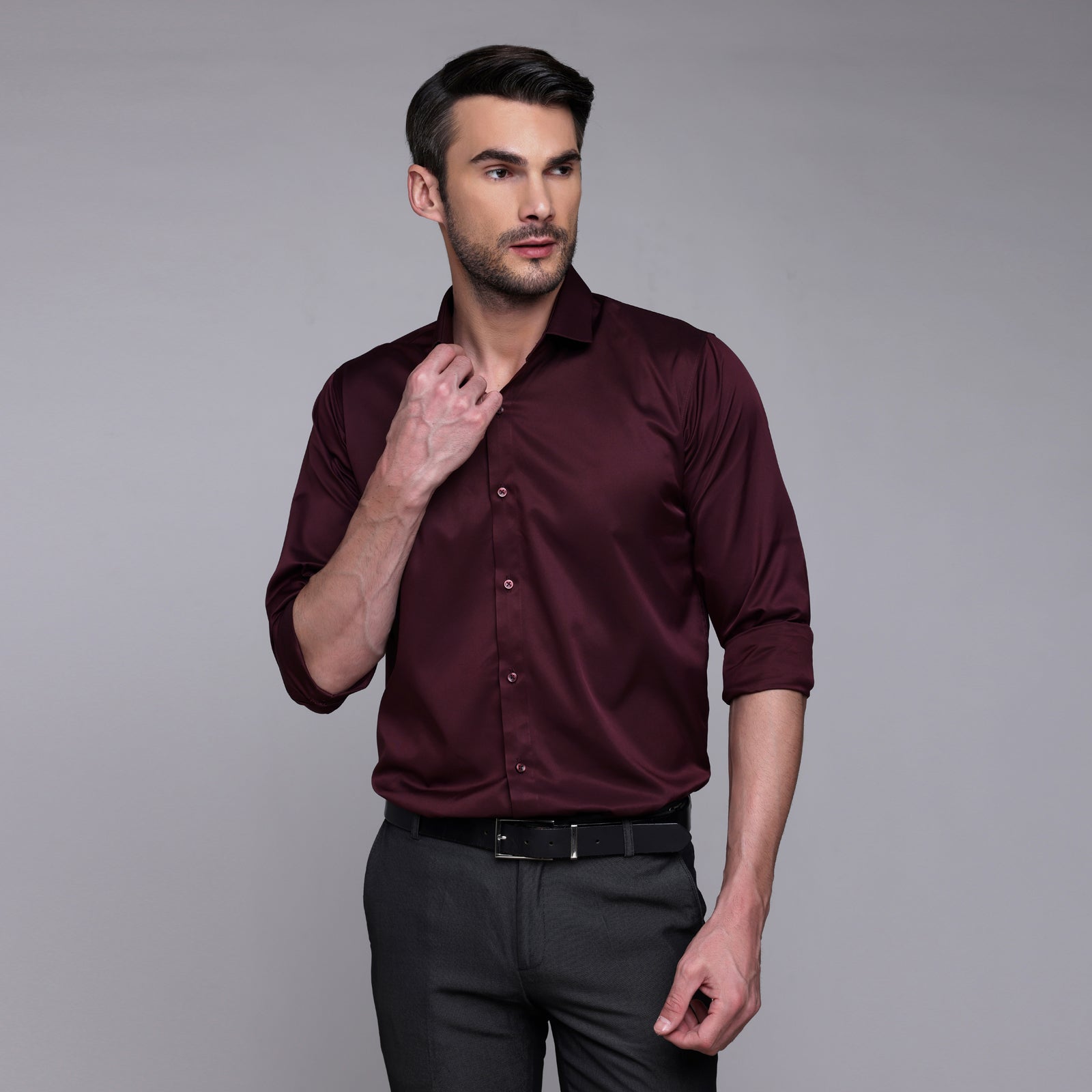 PREMIUM SATIN SHIRT | FORMAL SHIRT FOR MEN | LUXURIOUS SATIN LYCRA PARTY WEAR-Dark Maroon Shirt