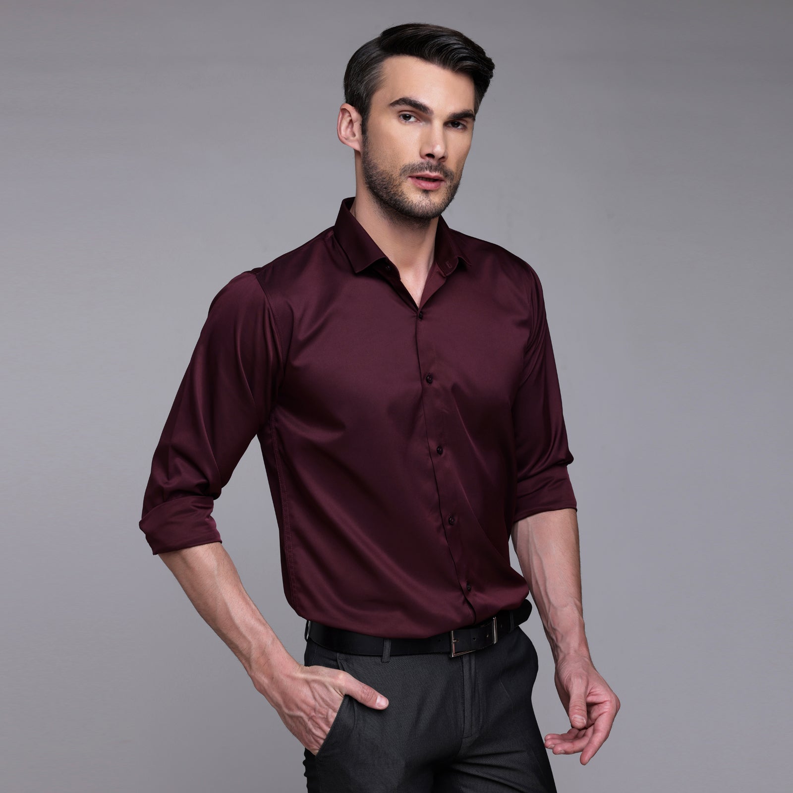 PREMIUM SATIN SHIRT | FORMAL SHIRT FOR MEN | LUXURIOUS SATIN LYCRA PARTY WEAR-Dark Maroon Shirt