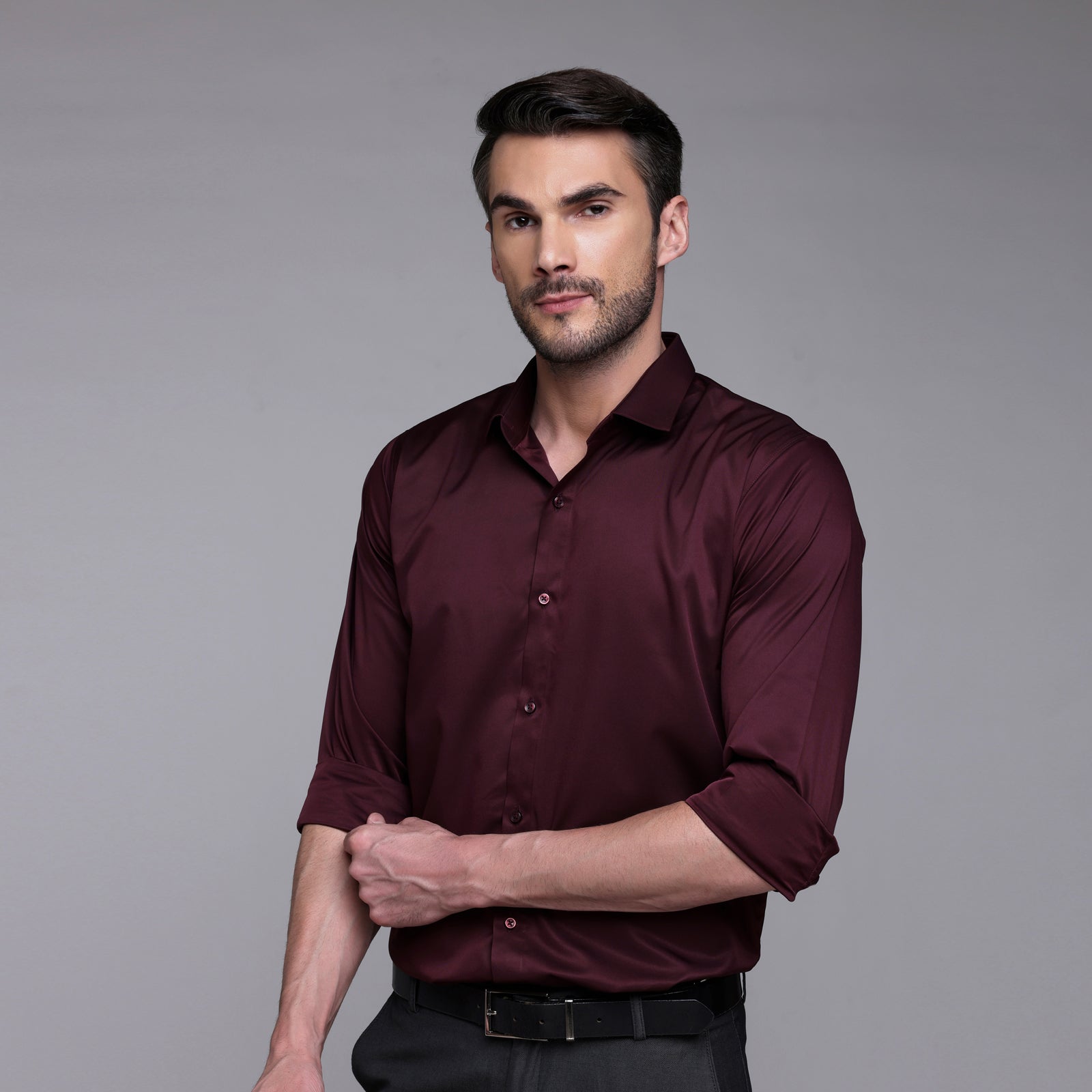 PREMIUM SATIN SHIRT | FORMAL SHIRT FOR MEN | LUXURIOUS SATIN LYCRA PARTY WEAR-Dark Maroon Shirt