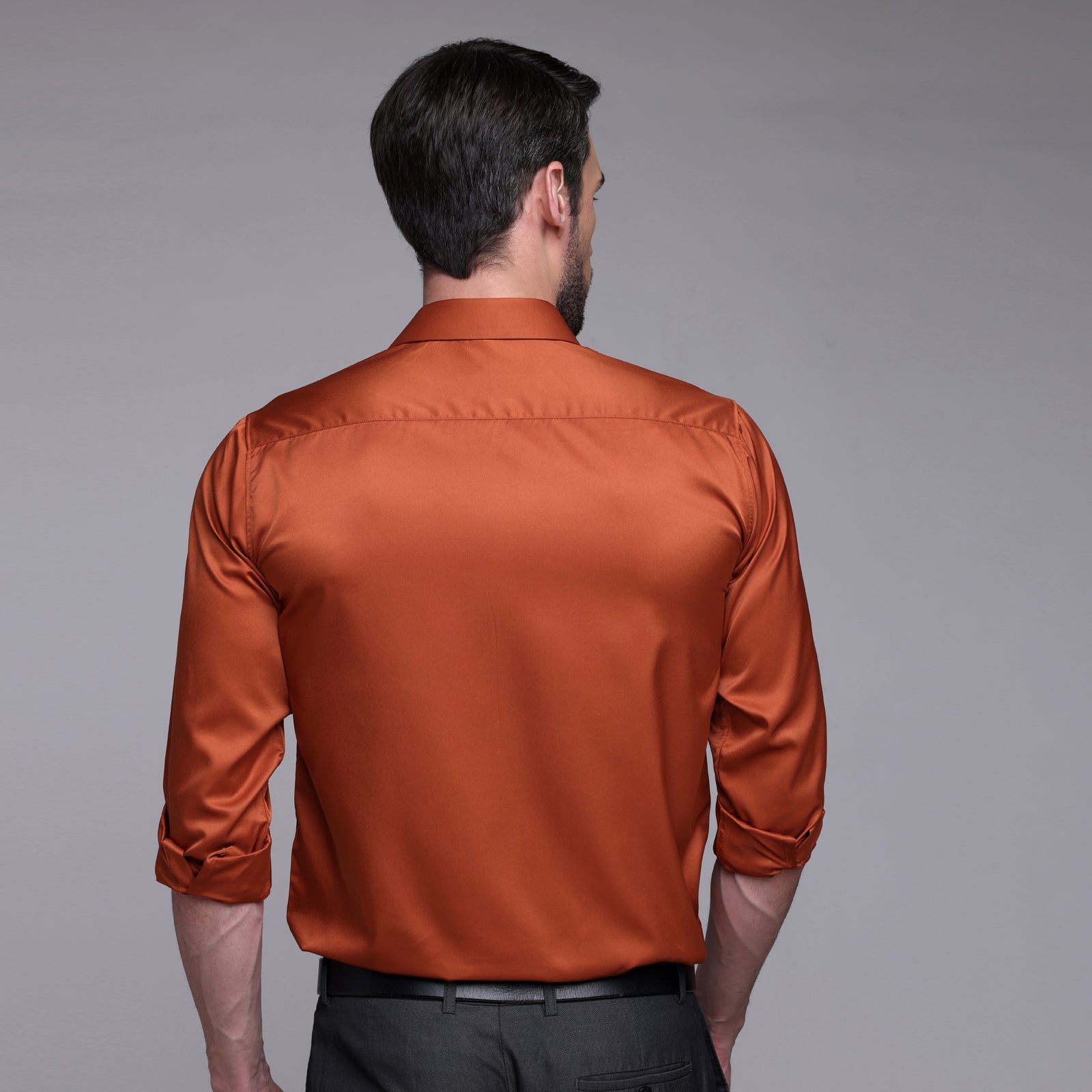 PREMIUM SATIN SHIRT | FORMAL SHIRT FOR MEN | LUXURIOUS SATIN LYCRA PARTY WEAR-Orange Shirt