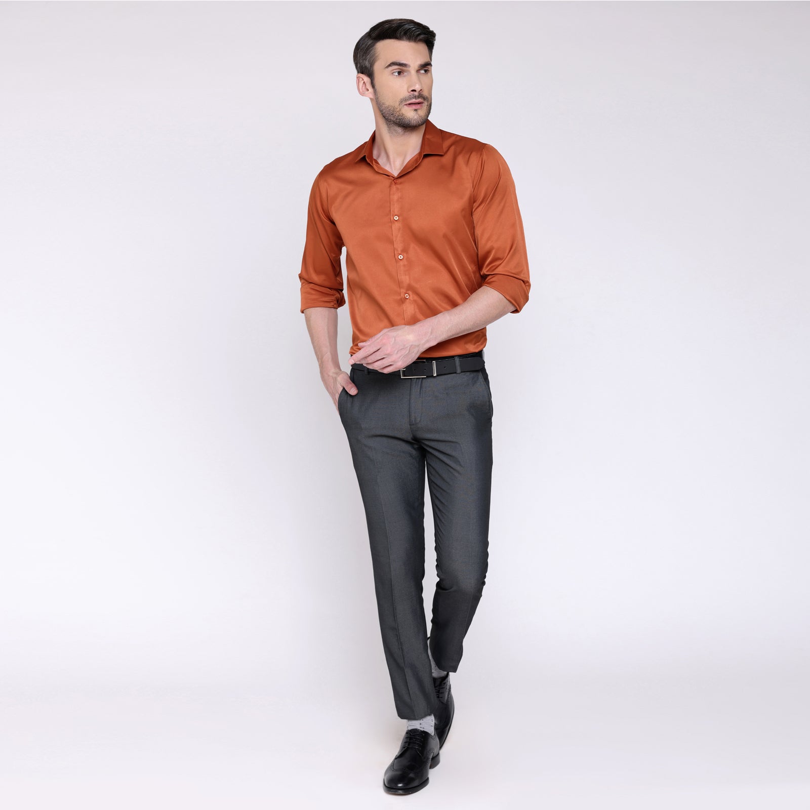 PREMIUM SATIN SHIRT | FORMAL SHIRT FOR MEN | LUXURIOUS SATIN LYCRA PARTY WEAR-Orange Shirt