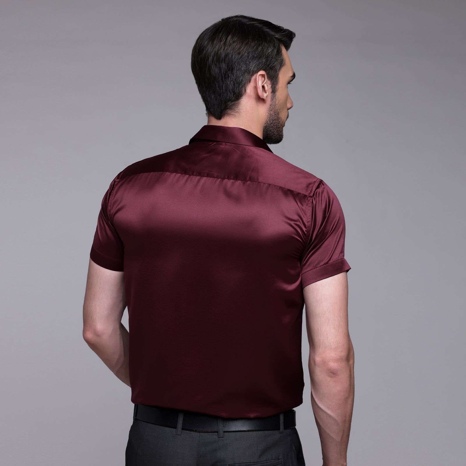 Satin Half Formal Shirt Dark Maroon Color