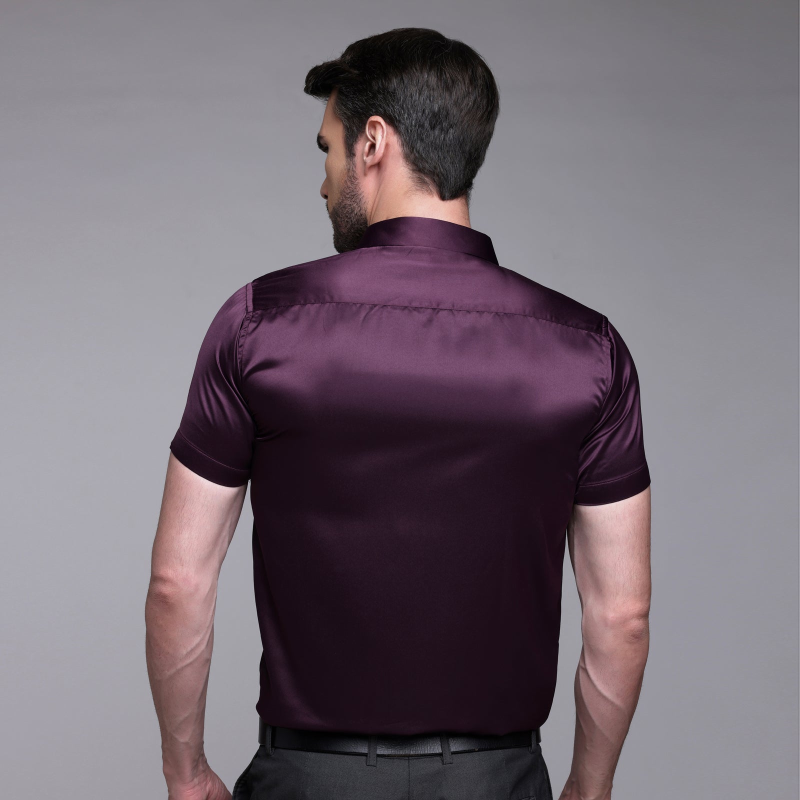 Satin Half Formal Shirt Wine Color