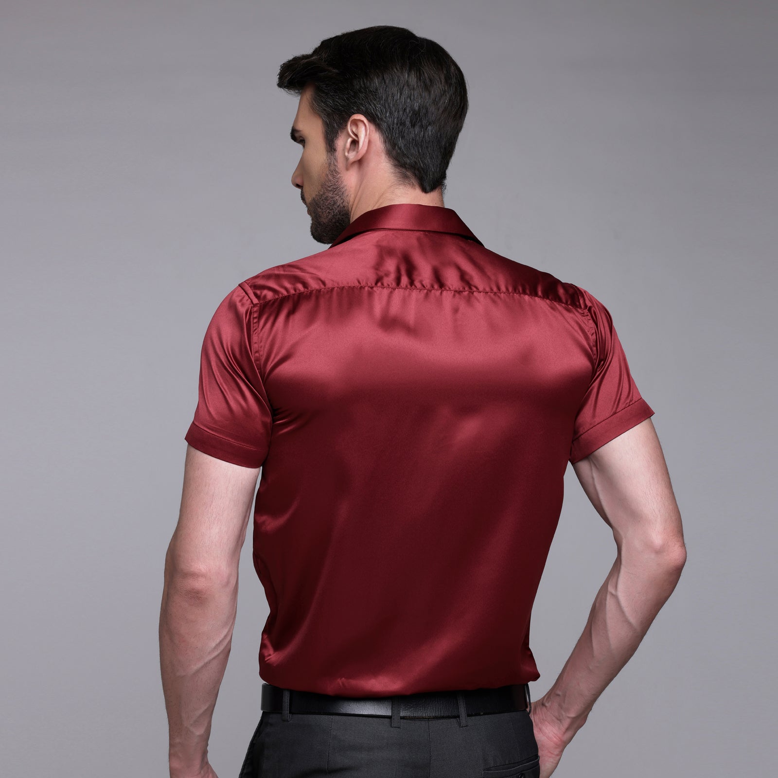 Men’s Satin Half Sleeve Formal Shirt – Premium Soft & Shiny Finish-Maroon My Store