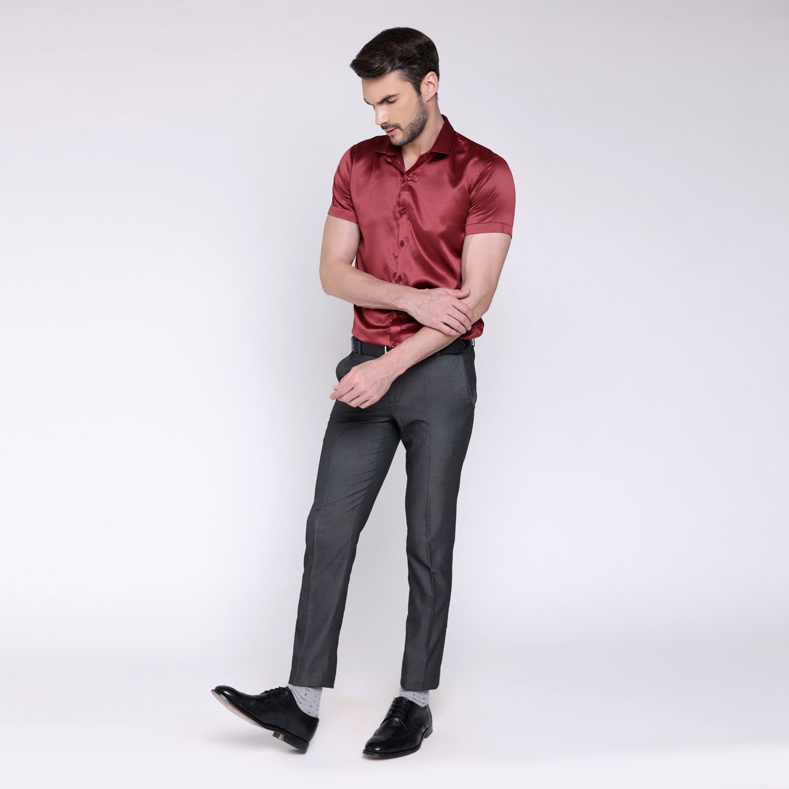 Men’s Satin Half Sleeve Formal Shirt – Premium Soft & Shiny Finish-Maroon My Store