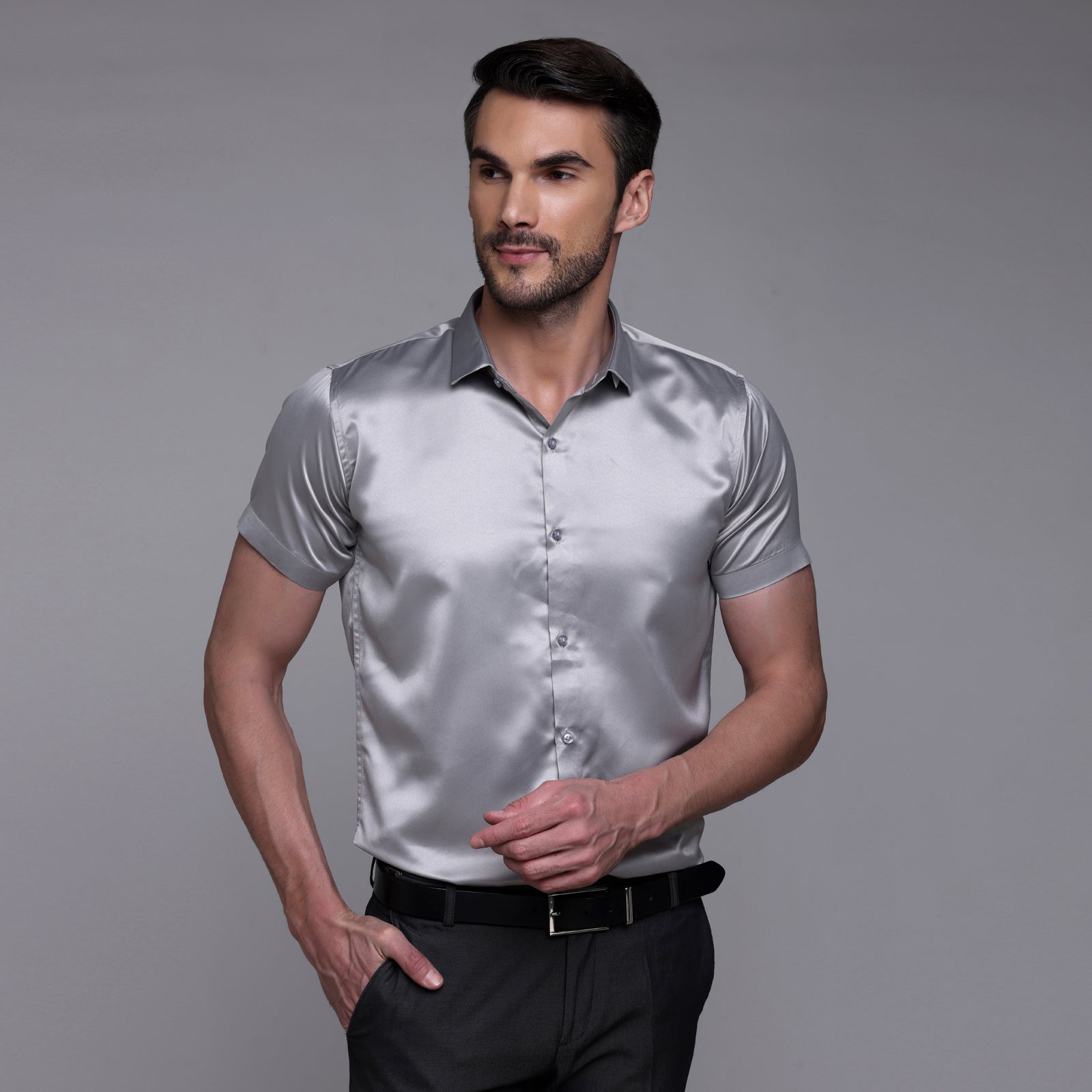 Satin Half Formal Shirt Grey Color