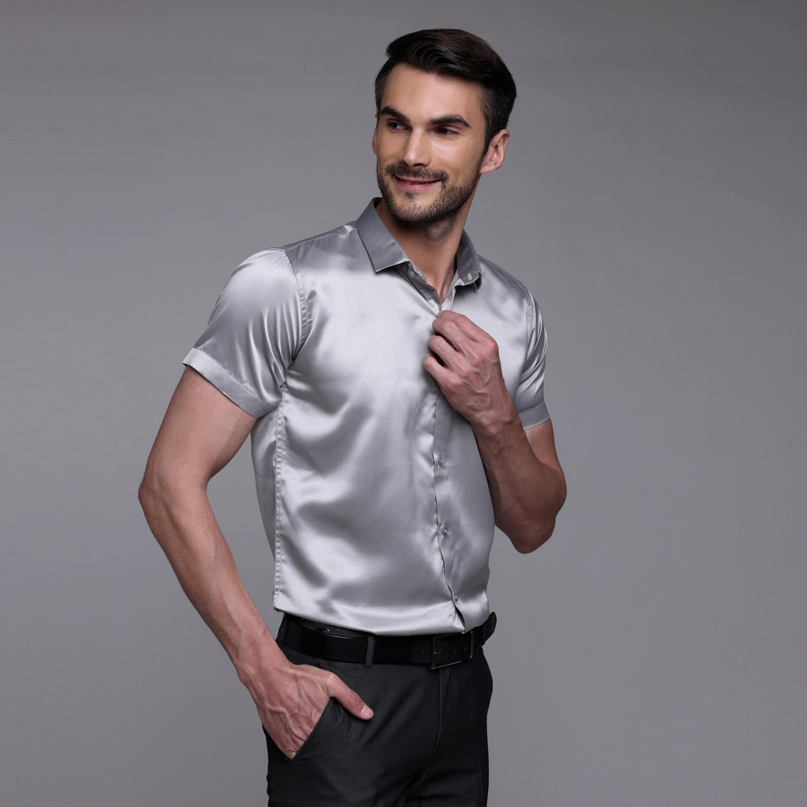 Satin Half Formal Shirt Grey Color