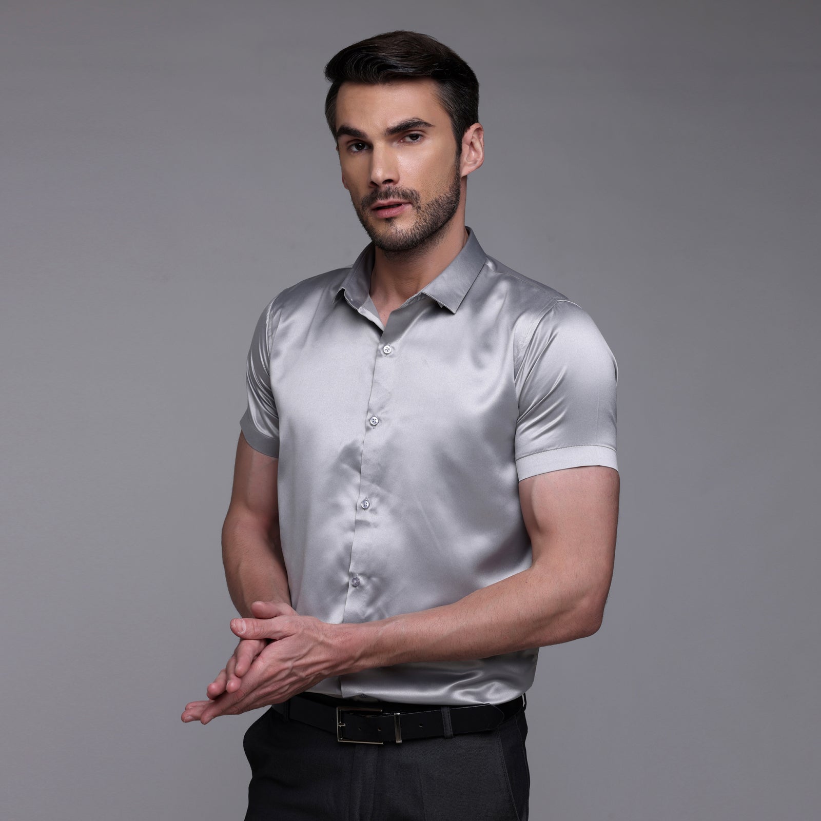 Satin Half Formal Shirt Grey Color