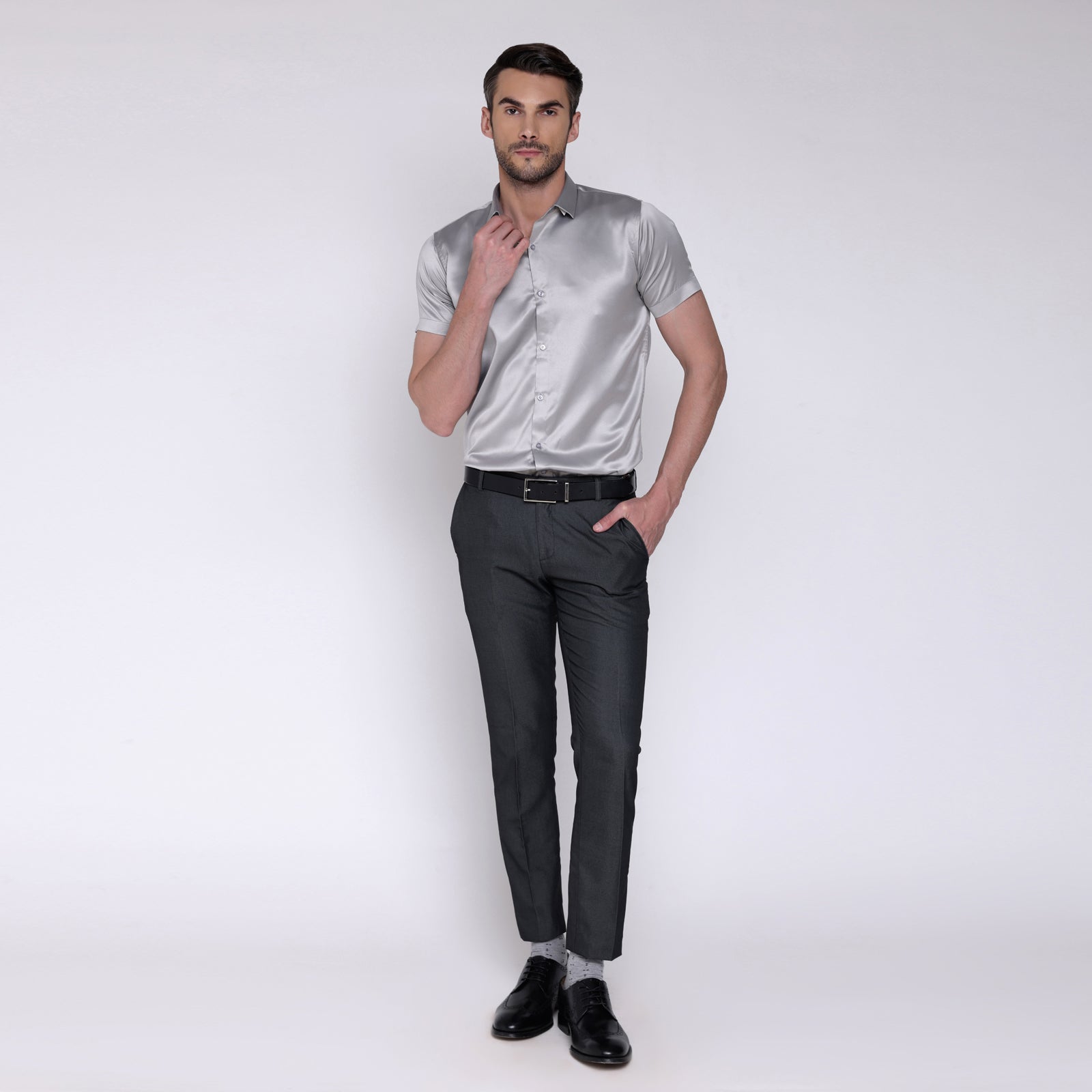 Satin Half Formal Shirt Grey Color