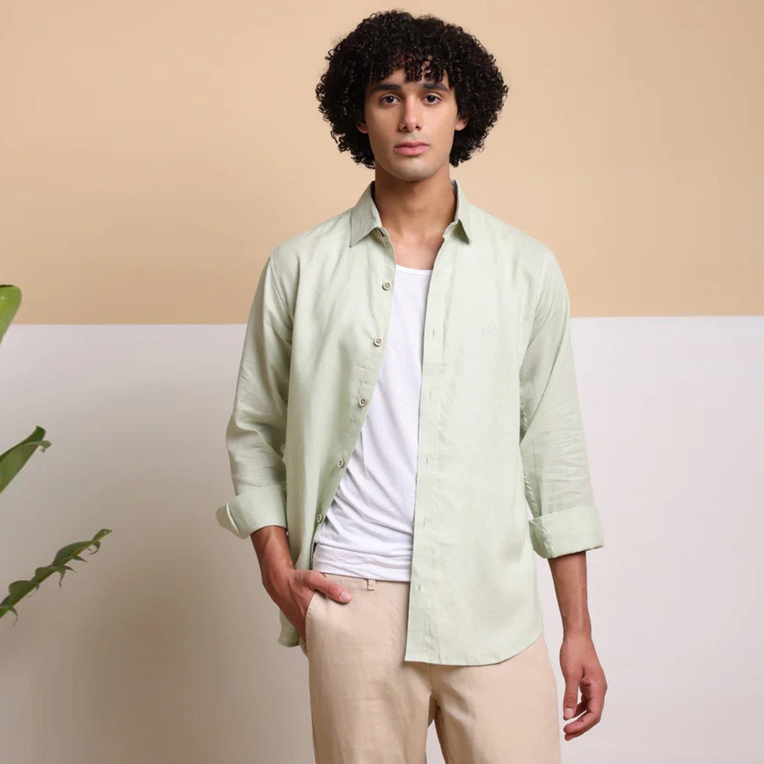 FINE LINEN SHIRTS FOR MEN (Full Sleeves)-Pista Green