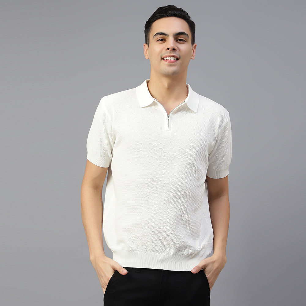 WHITE KNITTED POLO T-SHIRT FOR SMART-CASUAL & SPORTS