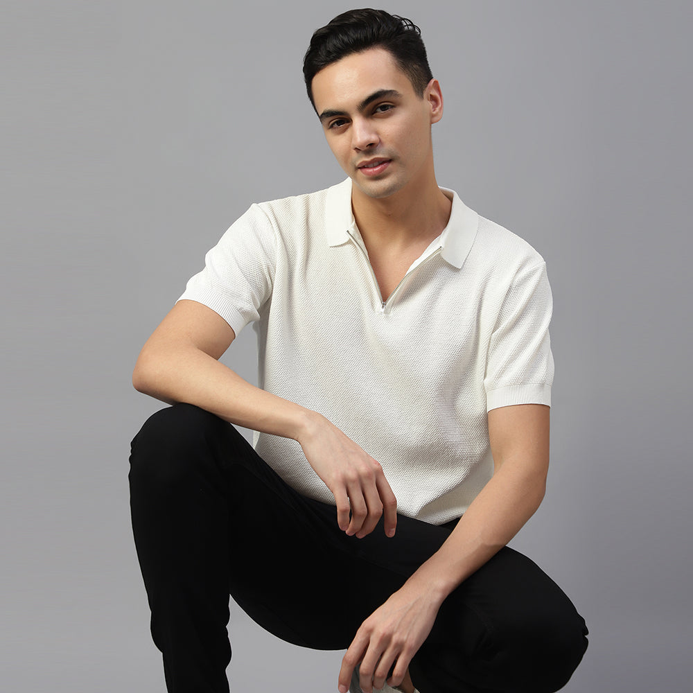 WHITE KNITTED POLO T-SHIRT FOR SMART-CASUAL & SPORTS