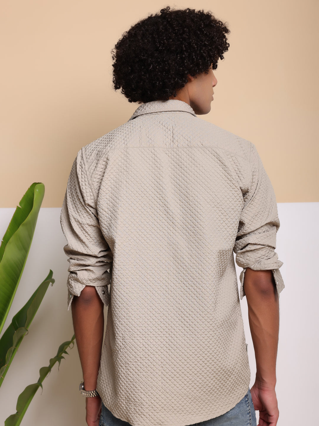 Men's Casual Imported Fabric Double Pocket Crush Shirts - Beige