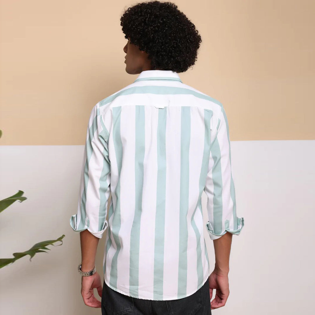 STRIPE CASUAL COTTON SHIRT(POWDER GREEN)