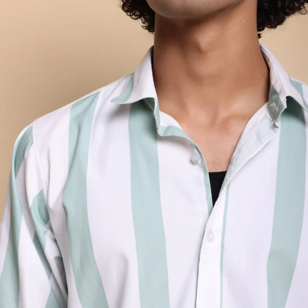 STRIPE CASUAL COTTON SHIRT(POWDER GREEN)