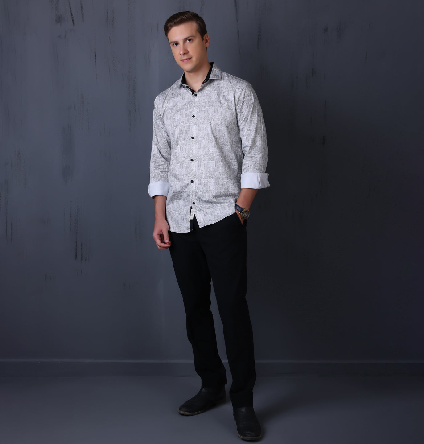 Geometrical Print Casual Shirt Green Color