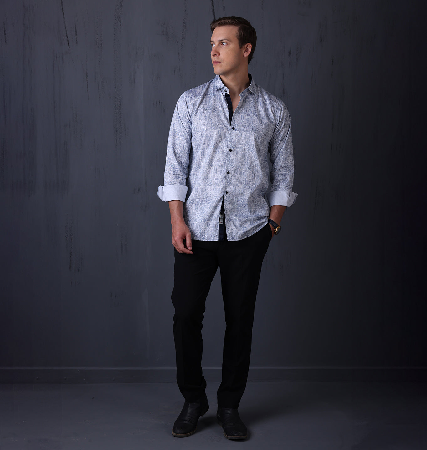 Geometrical Print Casual Shirt Blue Color
