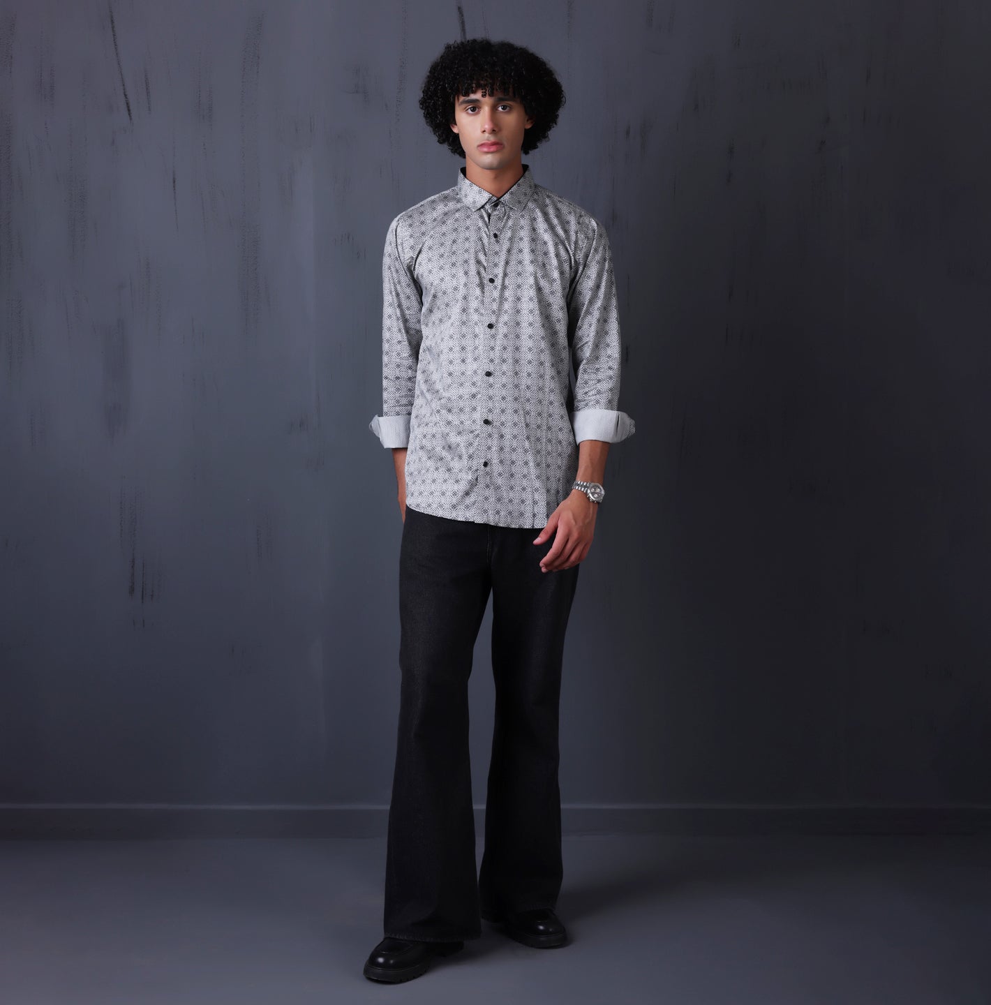 PRINTED SHIRTS | FORMAL & CASUAL SHIRTS FOR MEN | FILO HEVIS GEOMETRIC PRINTS SHIRT COLLECTION-Grey