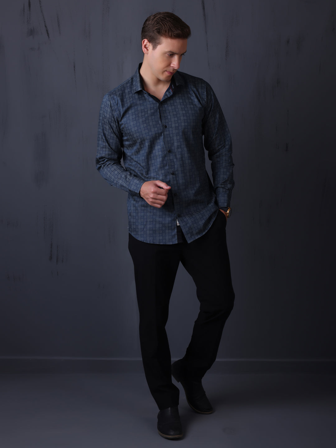 PRINTED SHIRTS | FORMAL & CASUAL SHIRTS FOR MEN | FILO HEVIS GEOMETRIC PRINTS SHIRT COLLECTION-Blue