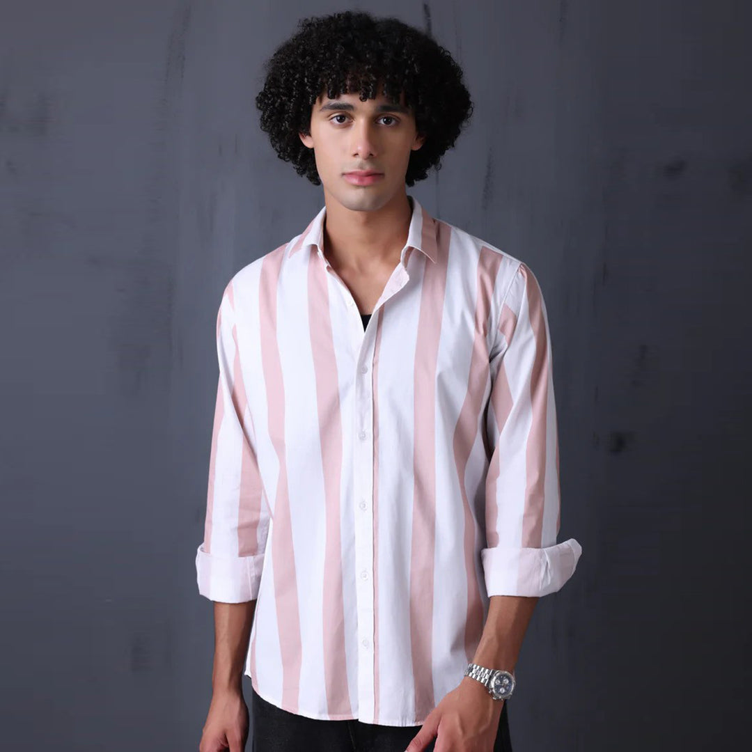 Stripe Casual Cotton Shirt (Peach)