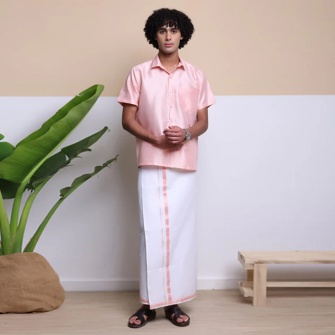 Premium Ethnic Shirts for Men | Traditional South Indian Lungi Shirts (Pink)